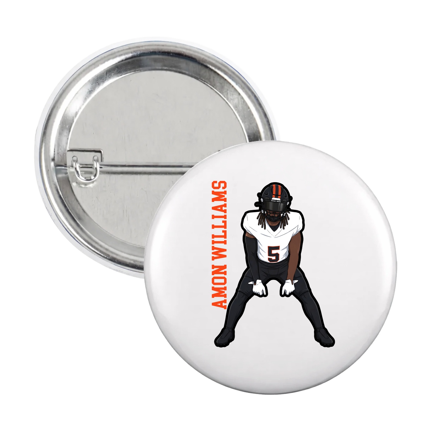 Game Day Button — Name Vertical in White