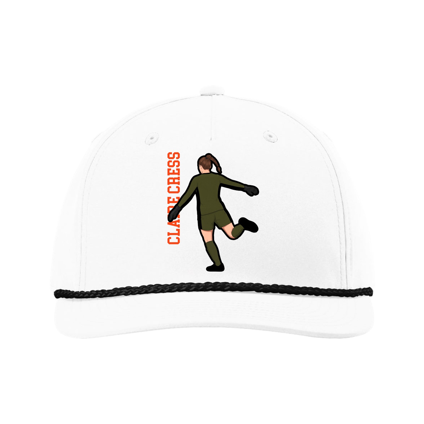 Five-Panel Classic Rope Cap — Name Vertical in White
