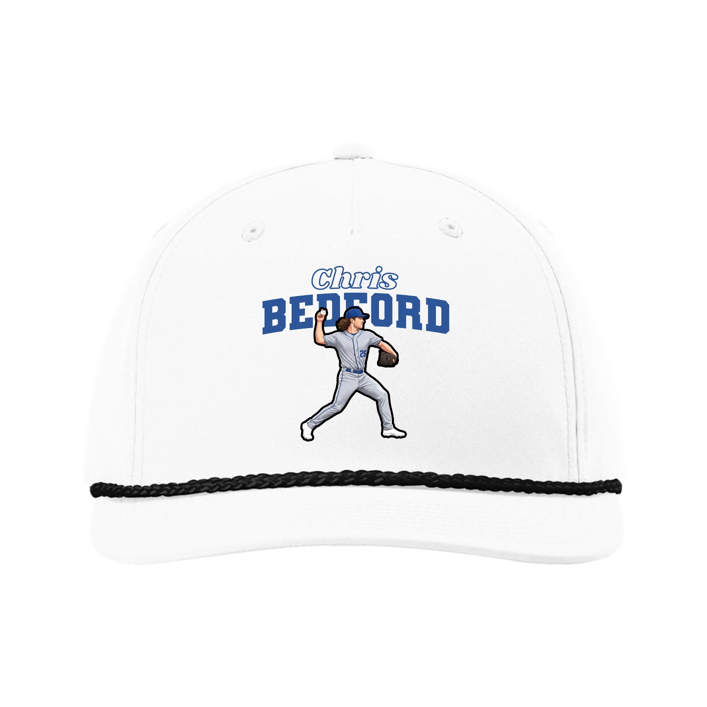 Five-Panel Classic Rope Cap — Name Arch in White