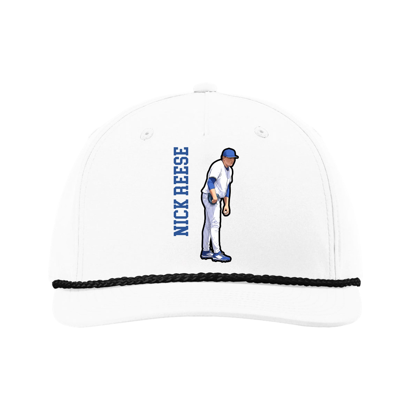 Five-Panel Classic Rope Cap — Name Vertical in White