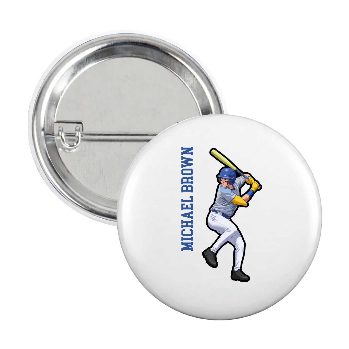 Game Day Button — Name Vertical in White
