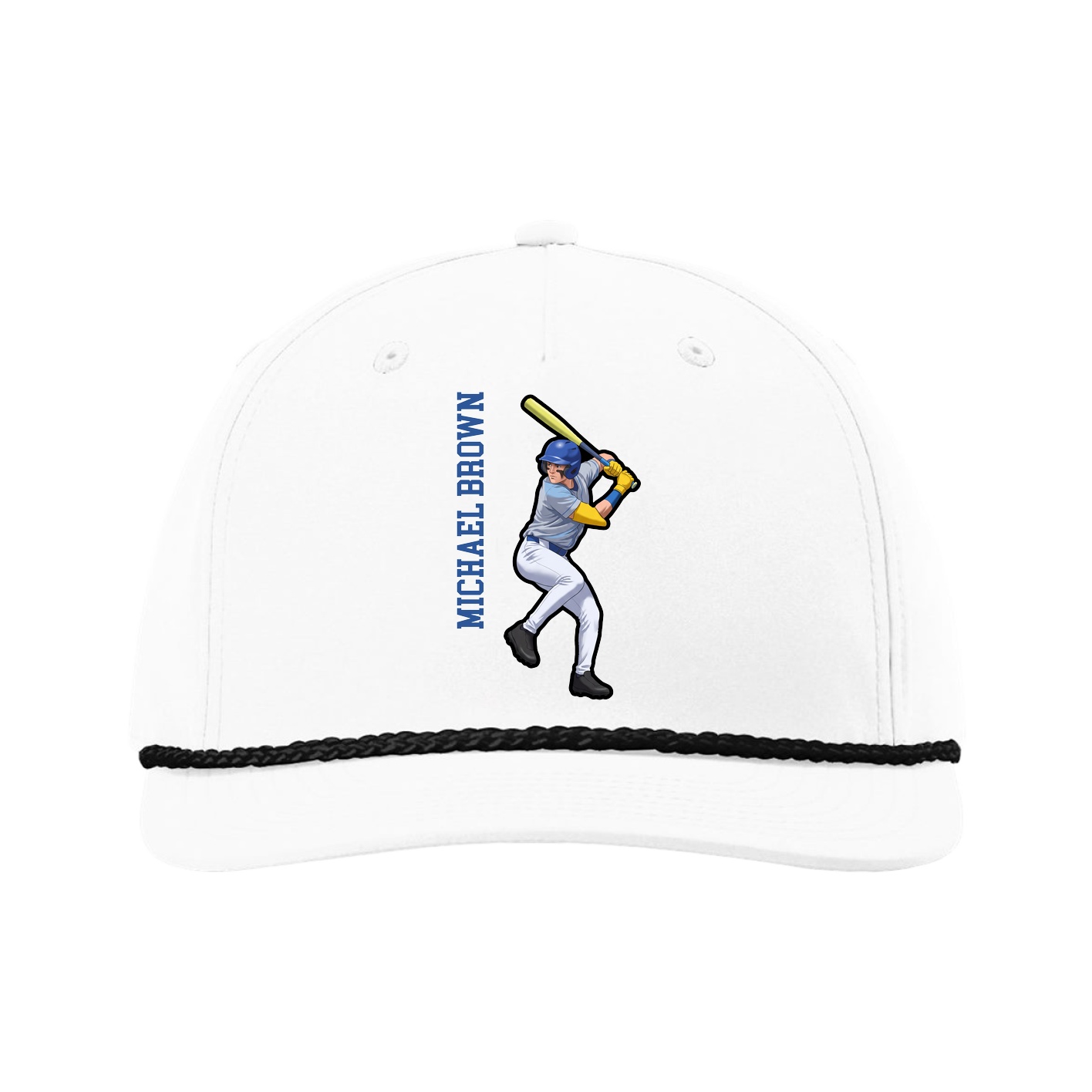 Five-Panel Classic Rope Cap — Name Vertical in White