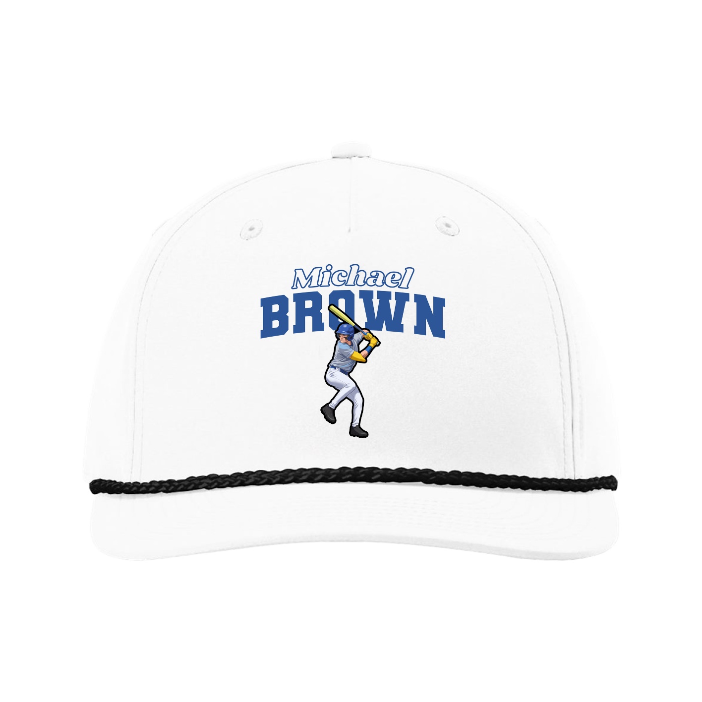 Five-Panel Classic Rope Cap — Name Arch in White