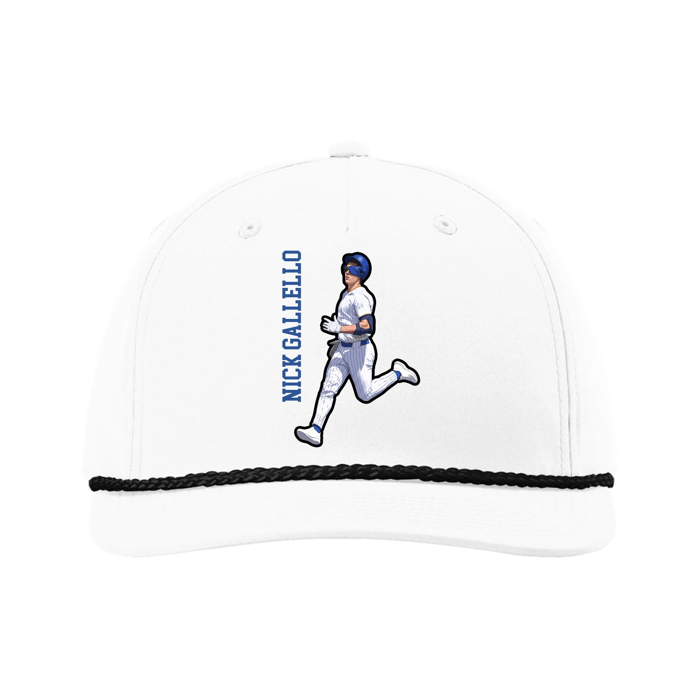 Five-Panel Classic Rope Cap — Name Vertical in White
