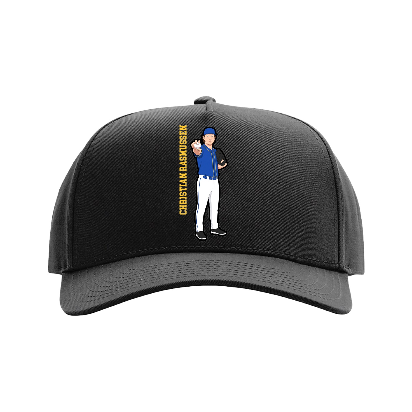 Full Fabric Five-Panel Champ Cap — Name Vertical in Black