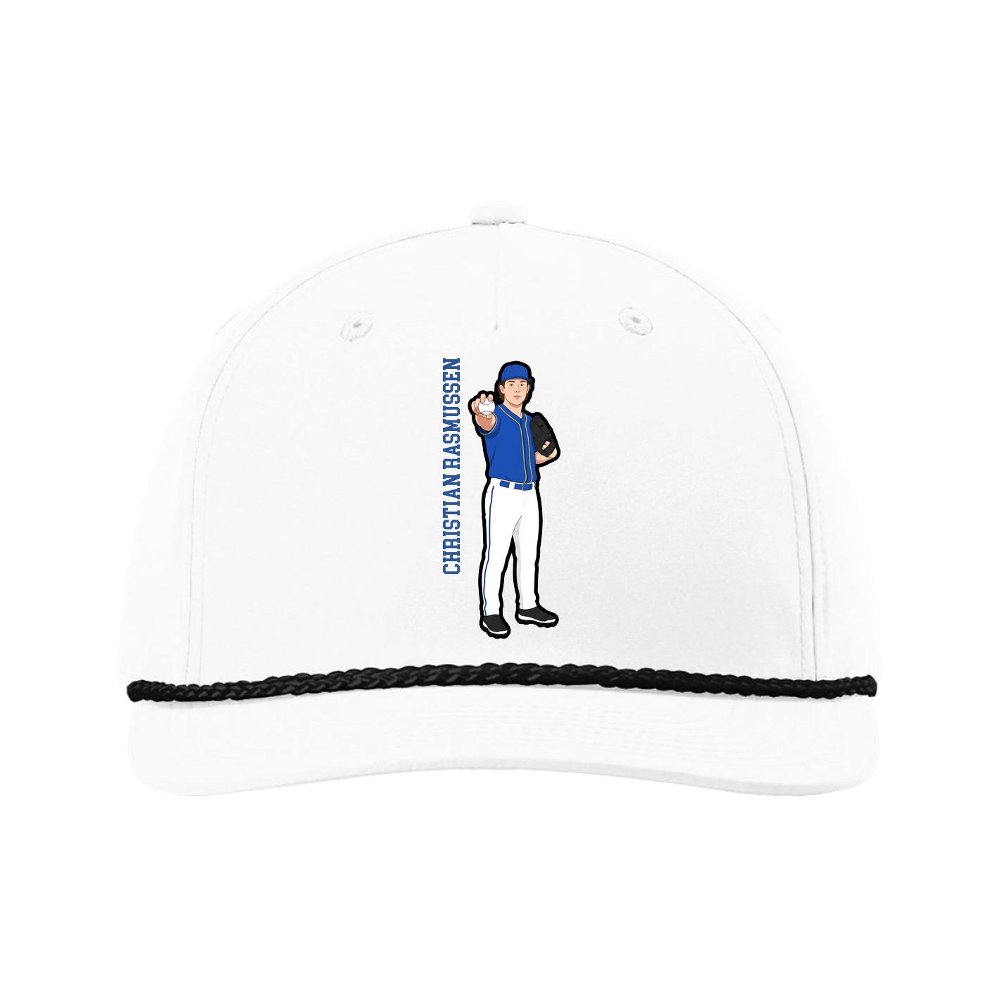 Five-Panel Classic Rope Cap — Name Vertical in White