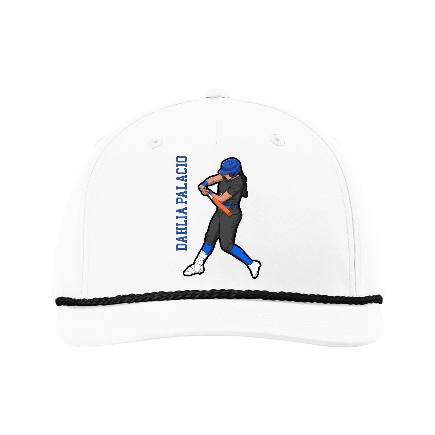 Five-Panel Classic Rope Cap — Name Vertical in White