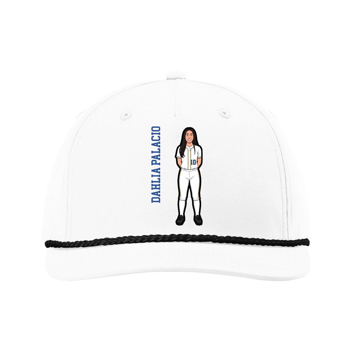 Five-Panel Classic Rope Cap — Name Vertical in White