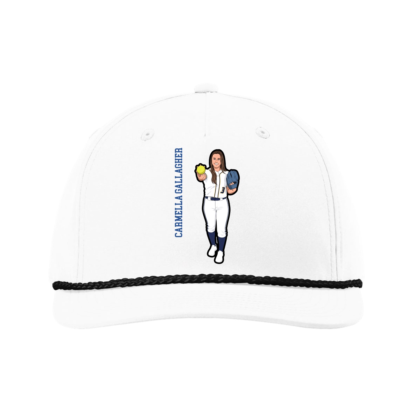 Five-Panel Classic Rope Cap — Name Vertical in White