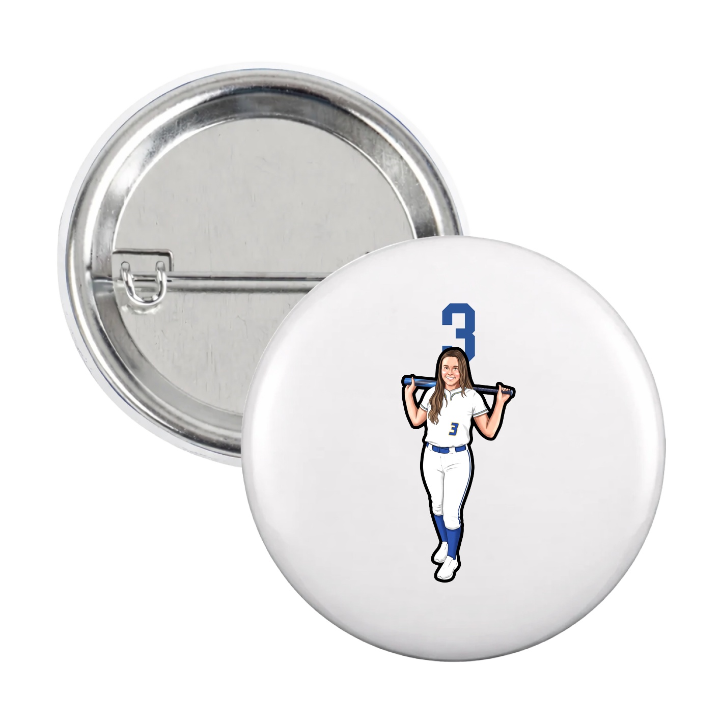 Game Day Button — Number Top in White
