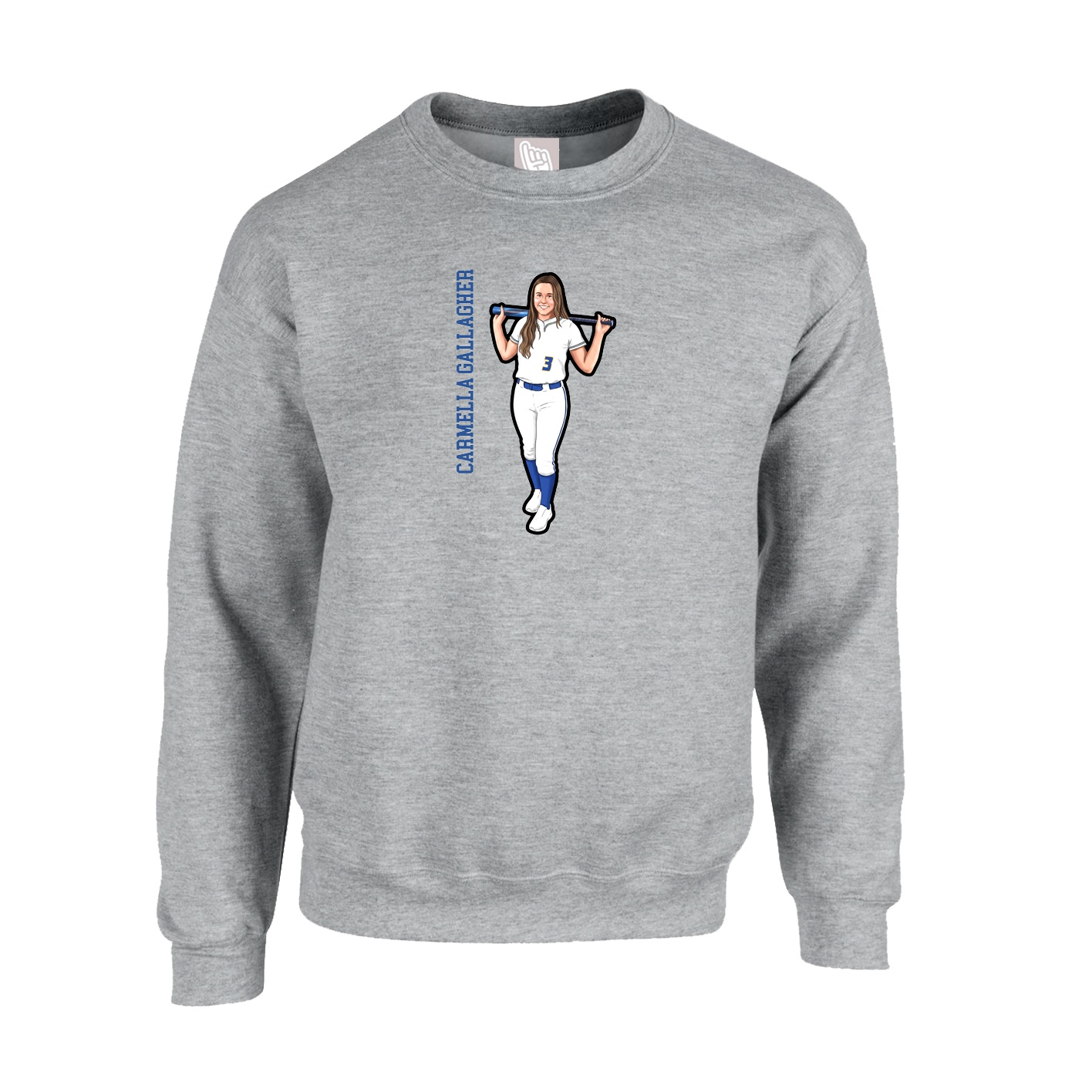 Fleece Crew — Name Vertical in Grey