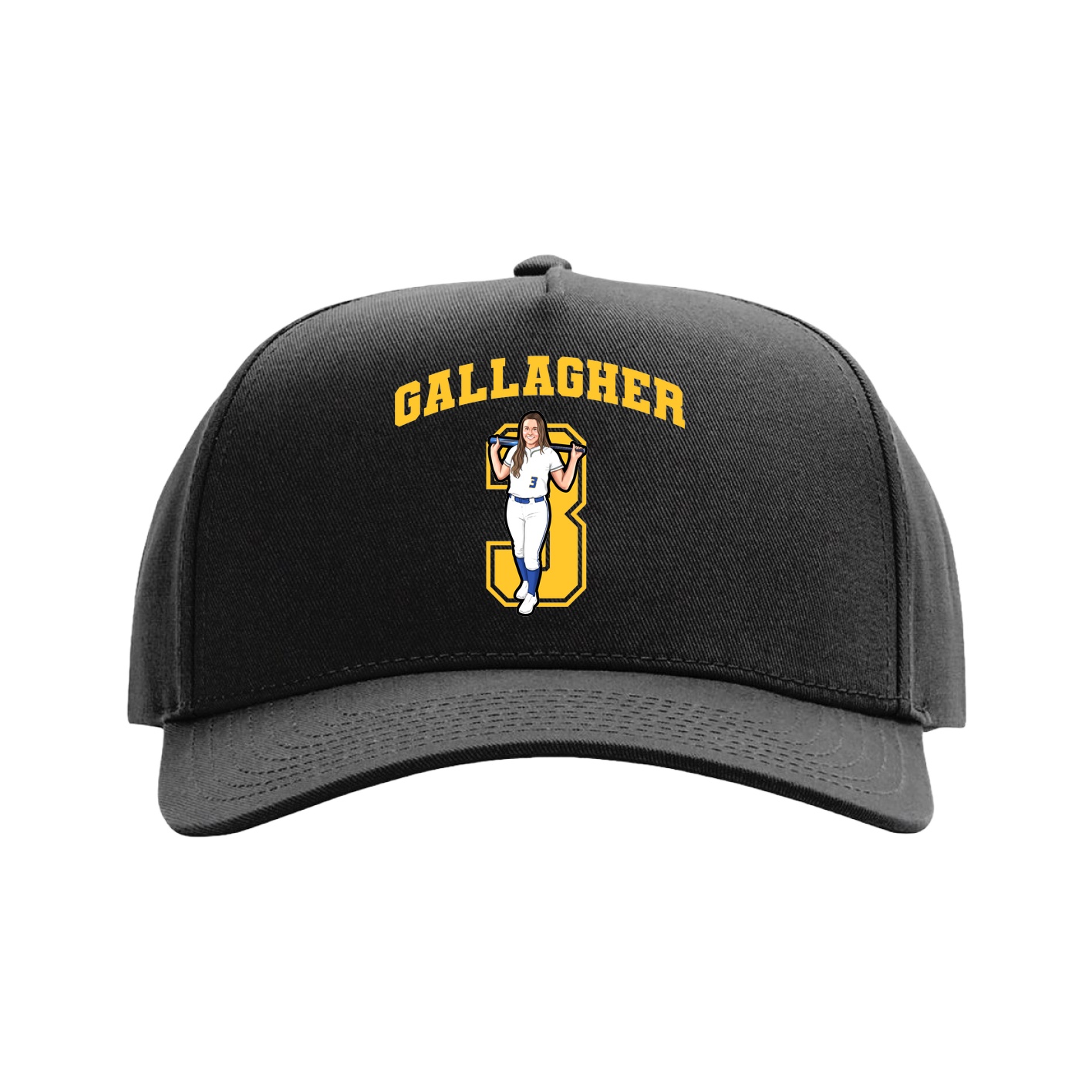 Full Fabric Five-Panel Champ Cap — Number in Black