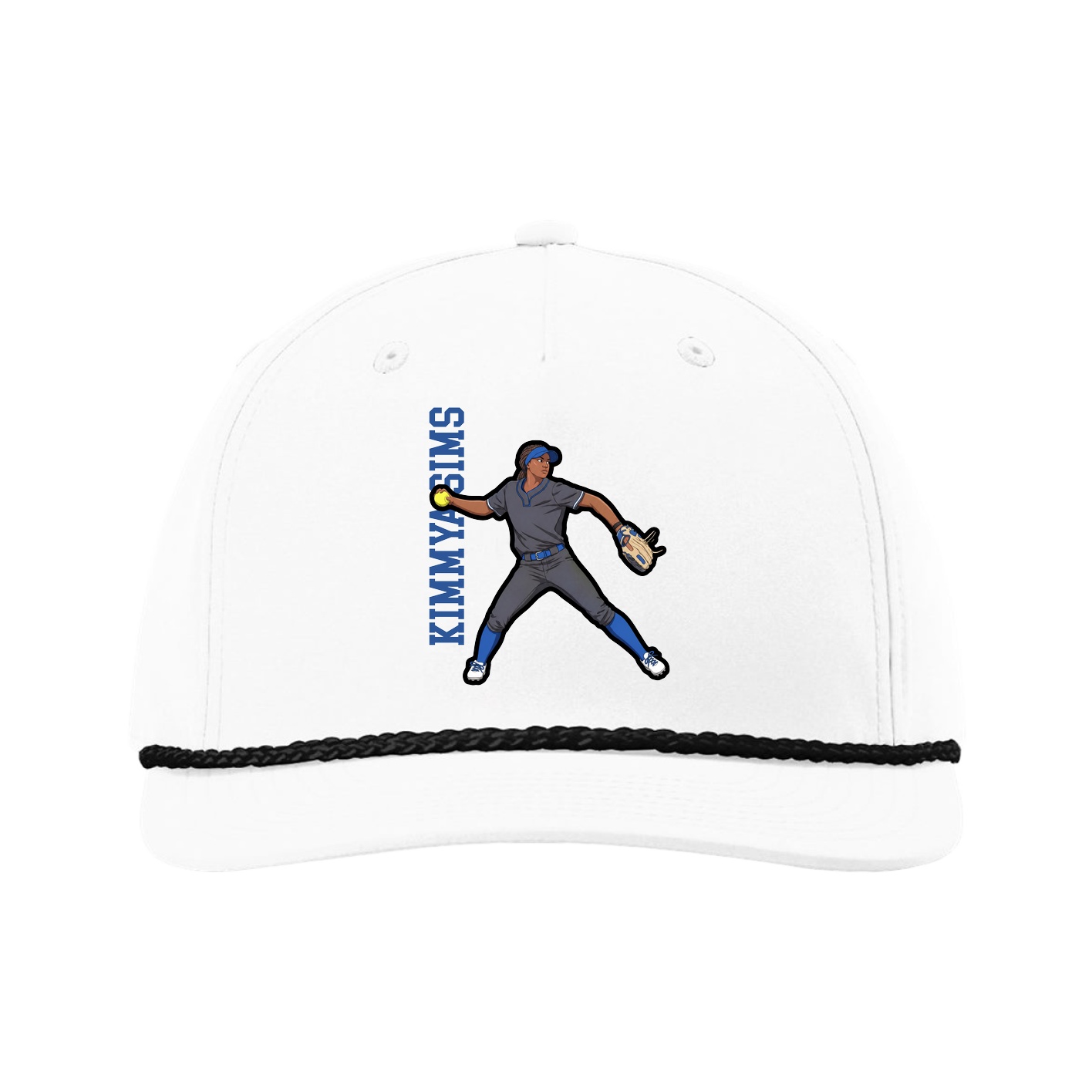 Five-Panel Classic Rope Cap — Name Vertical in White