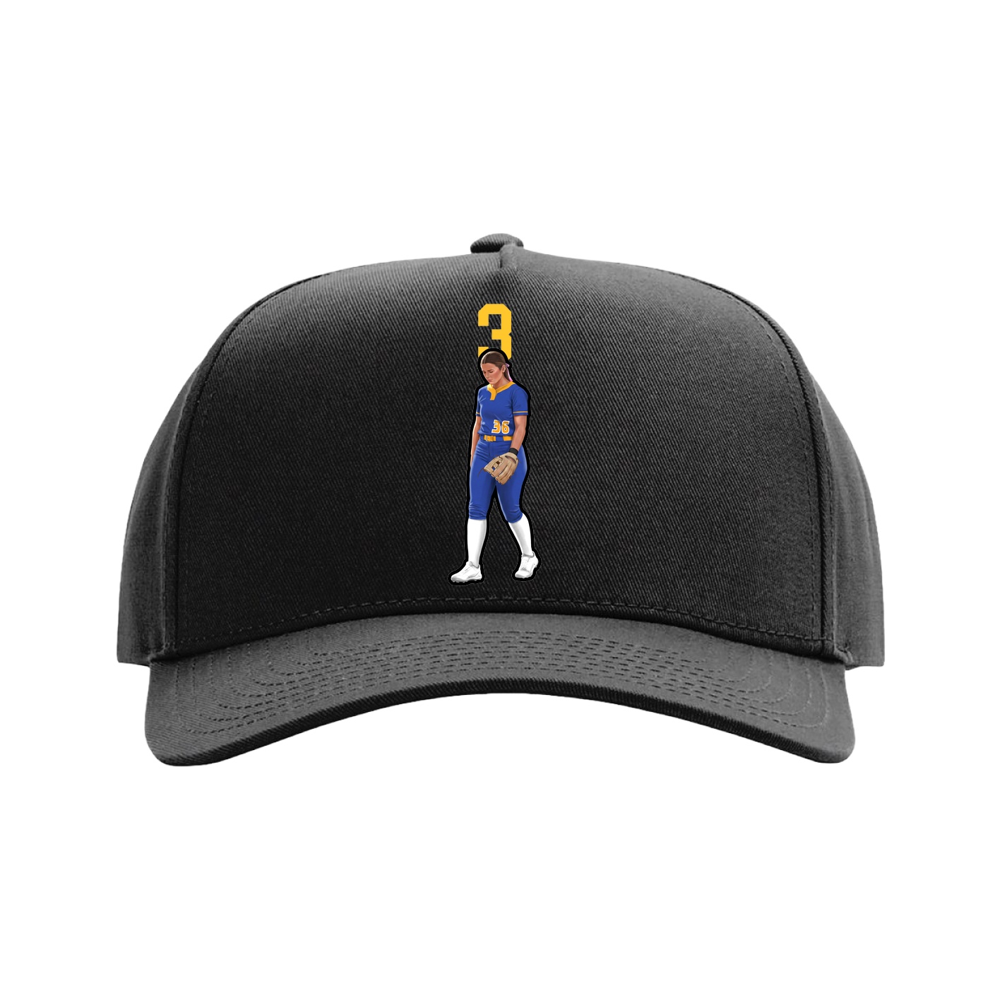Full Fabric Five-Panel Champ Cap — Number Top in Black