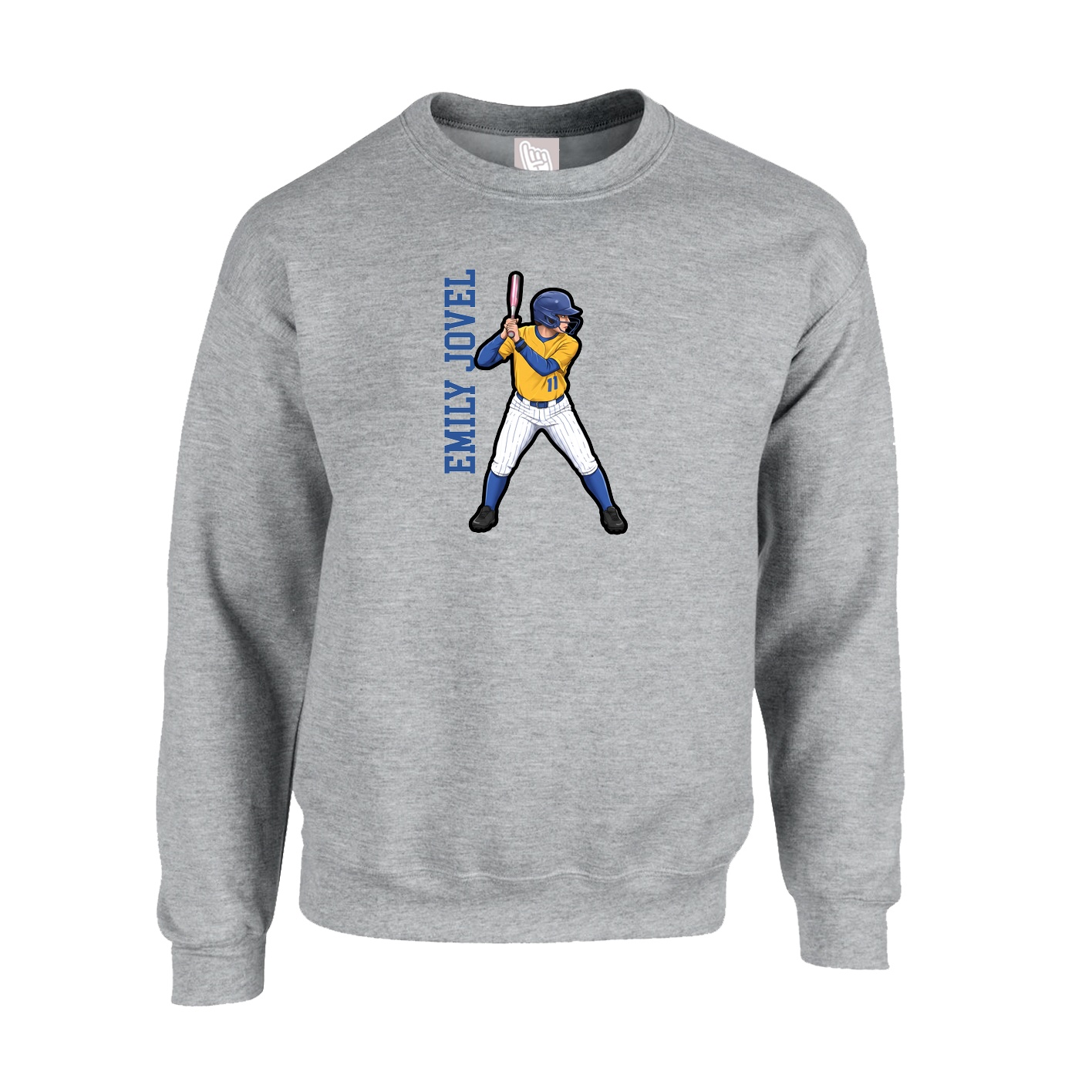 Fleece Crew — Name Vertical in Grey
