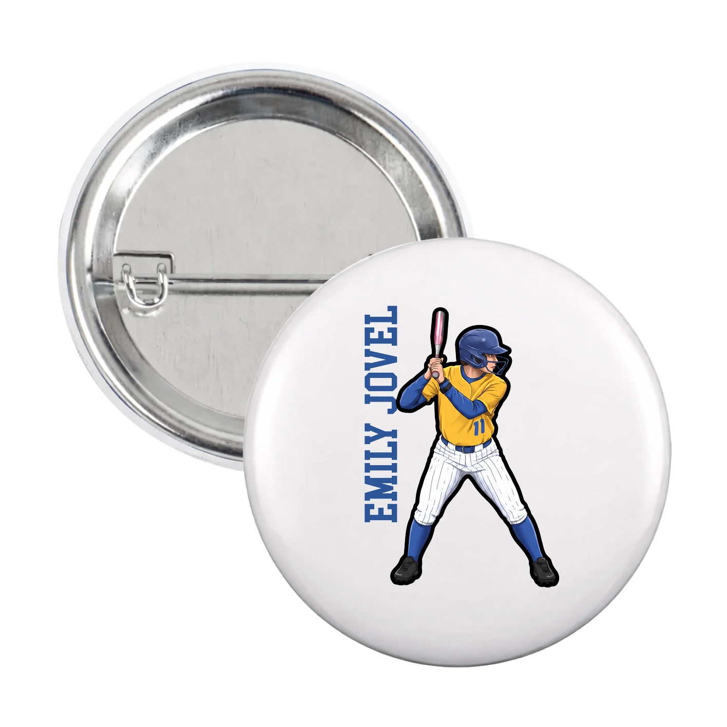 Game Day Button — Name Vertical in White