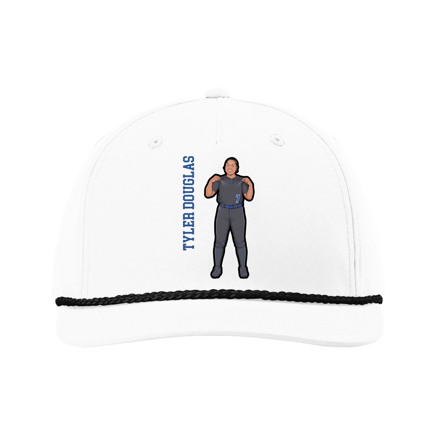 Five-Panel Classic Rope Cap — Name Vertical in White