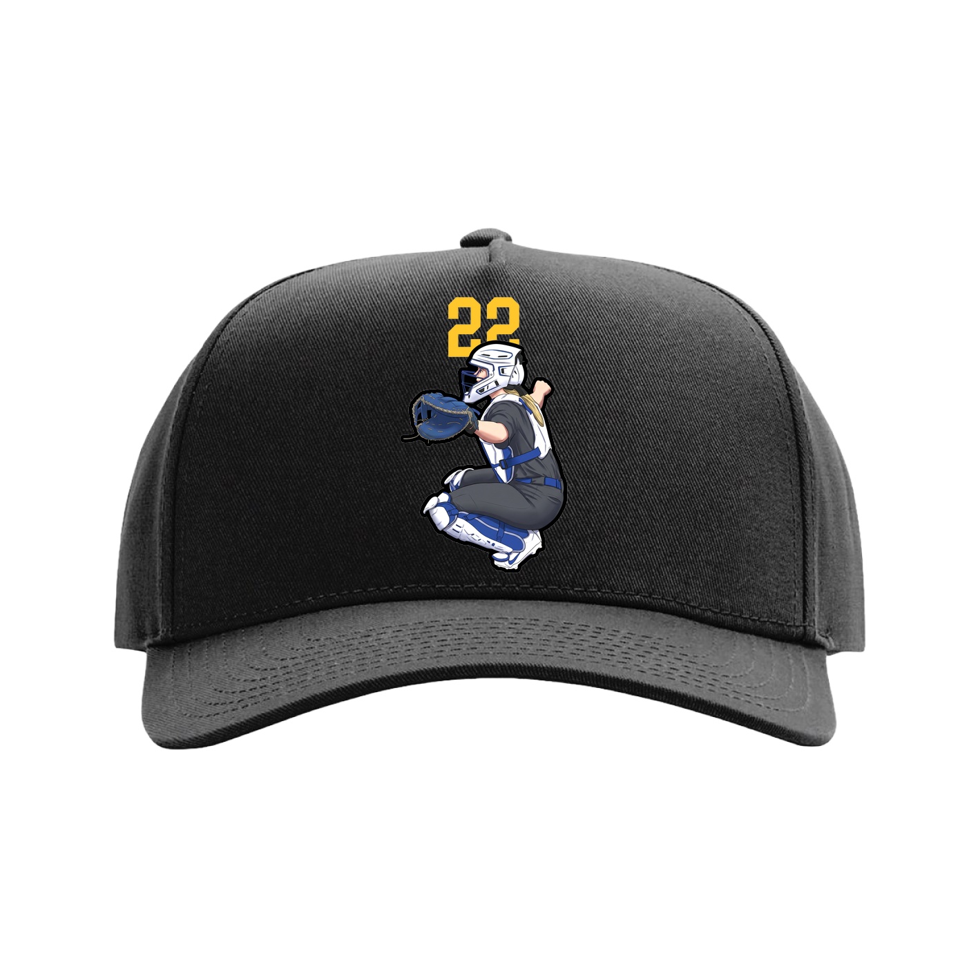 Full Fabric Five-Panel Champ Cap — Number Top in Black
