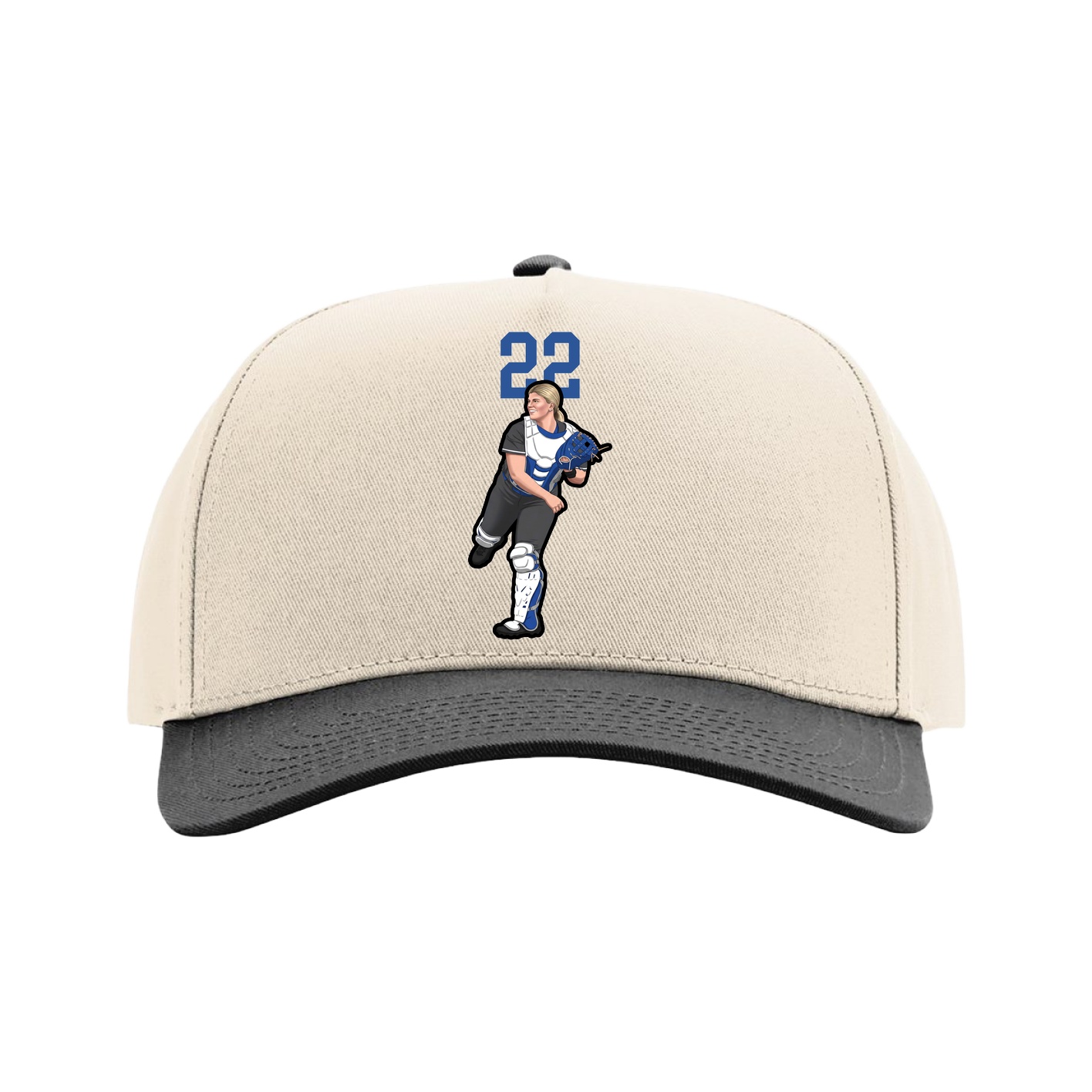 Full Fabric Five-Panel Champ Cap — Number Top in Cream/Black