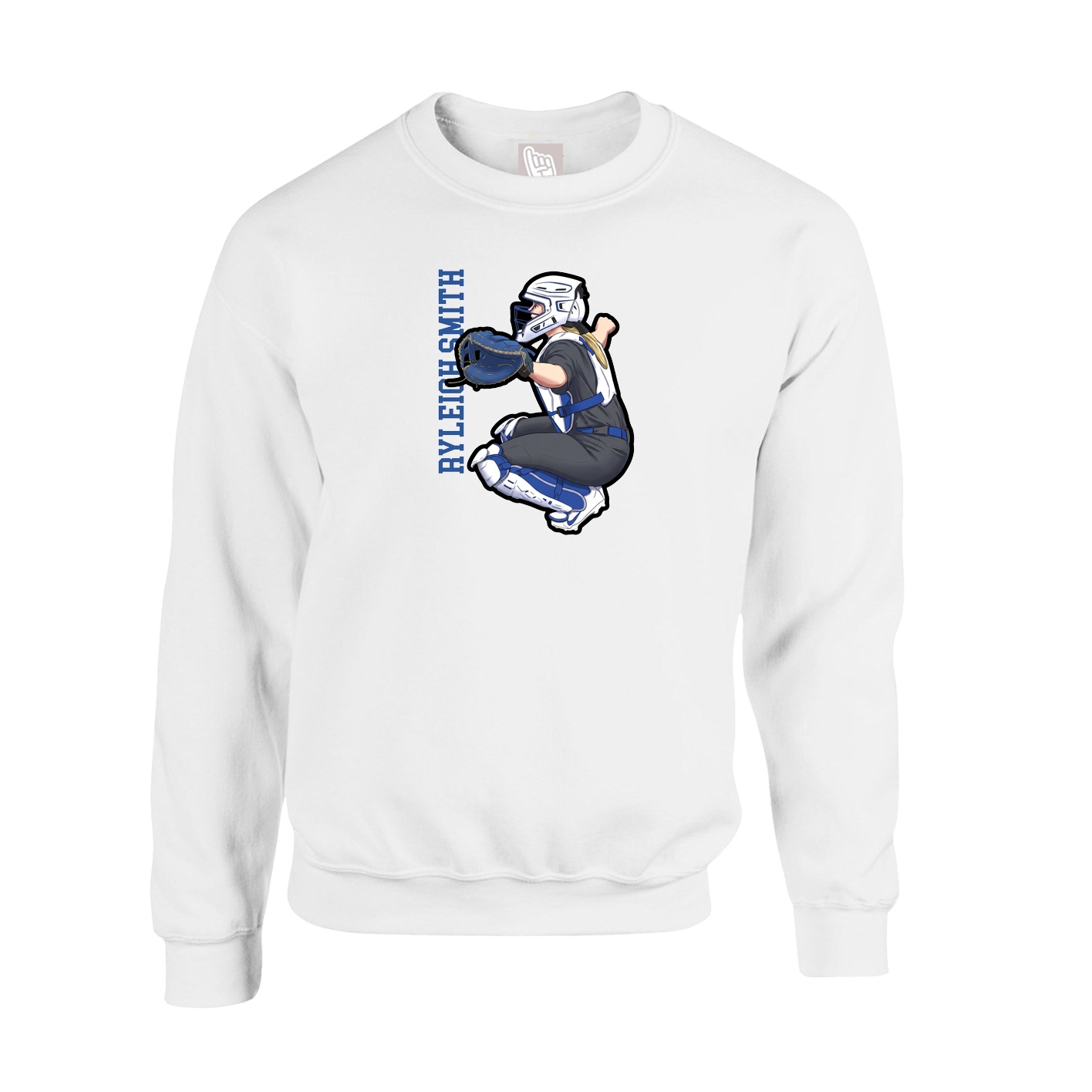 Fleece Crew — Name Vertical in White