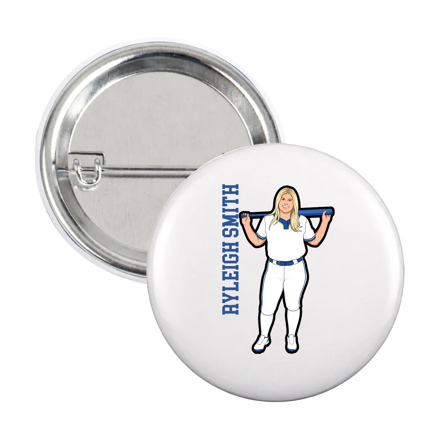 Game Day Button — Name Vertical in White