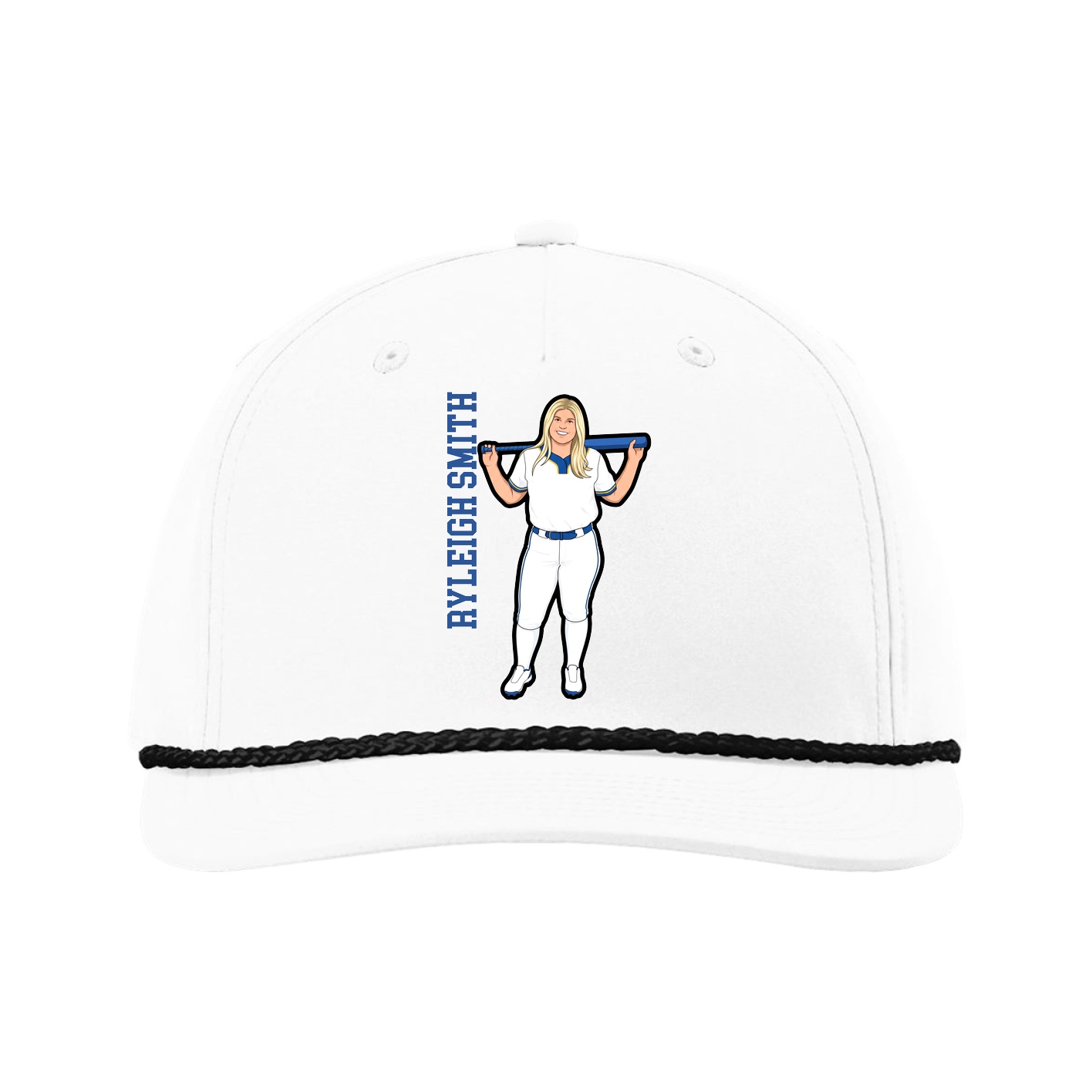 Five-Panel Classic Rope Cap — Name Vertical in White