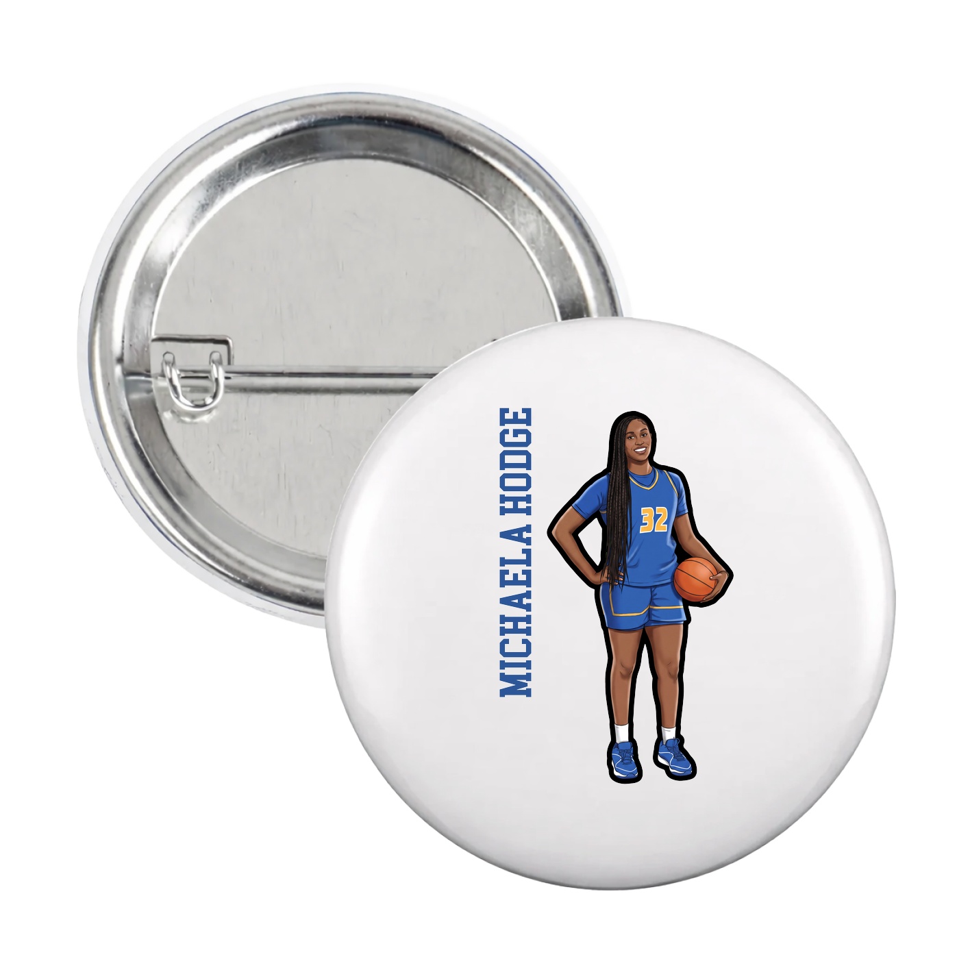 Game Day Button — Name Vertical in White