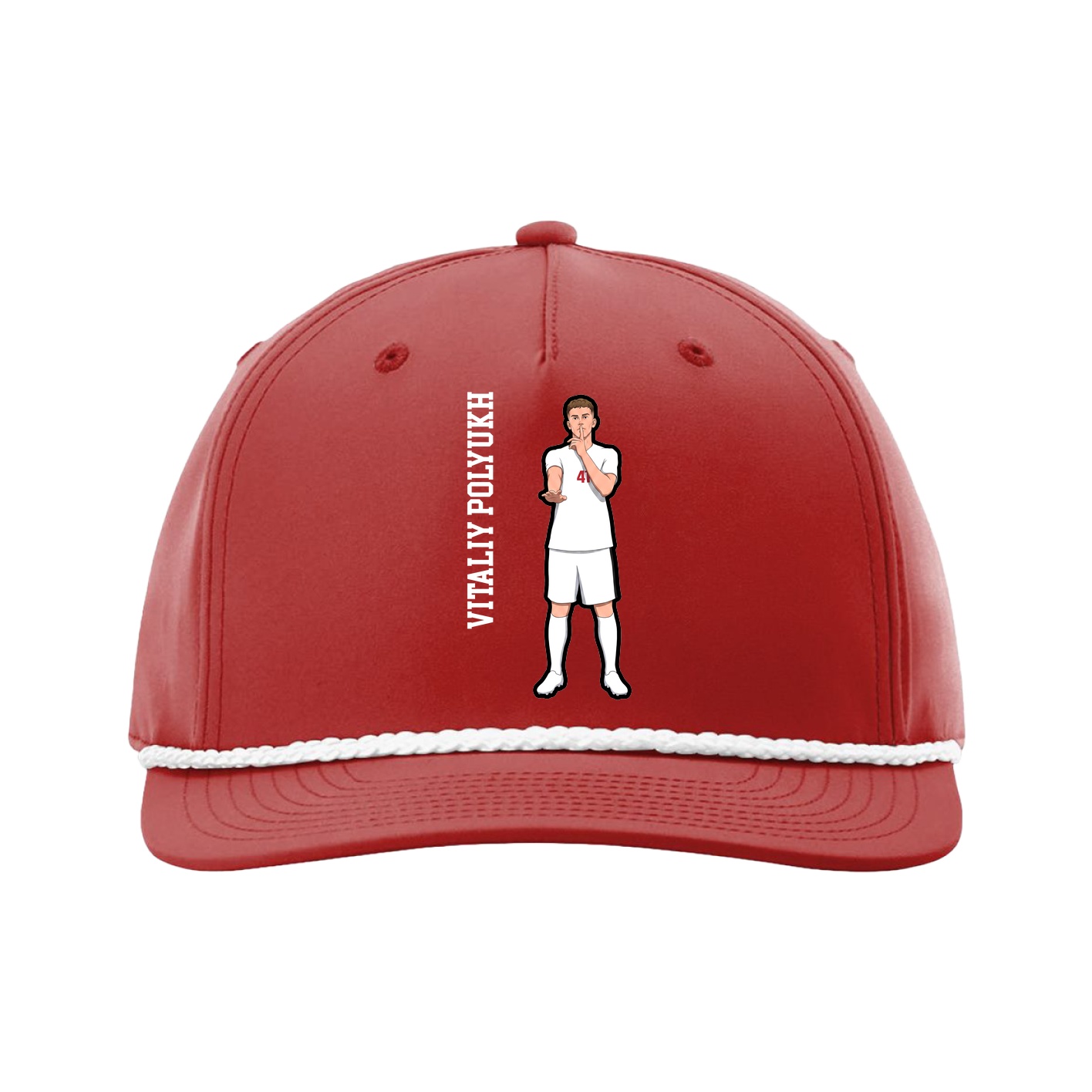 Five-Panel Classic Rope Cap — Name Vertical in Red