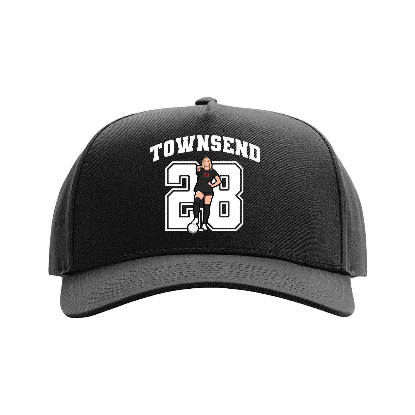 Full Fabric Five-Panel Champ Cap — Number in Black