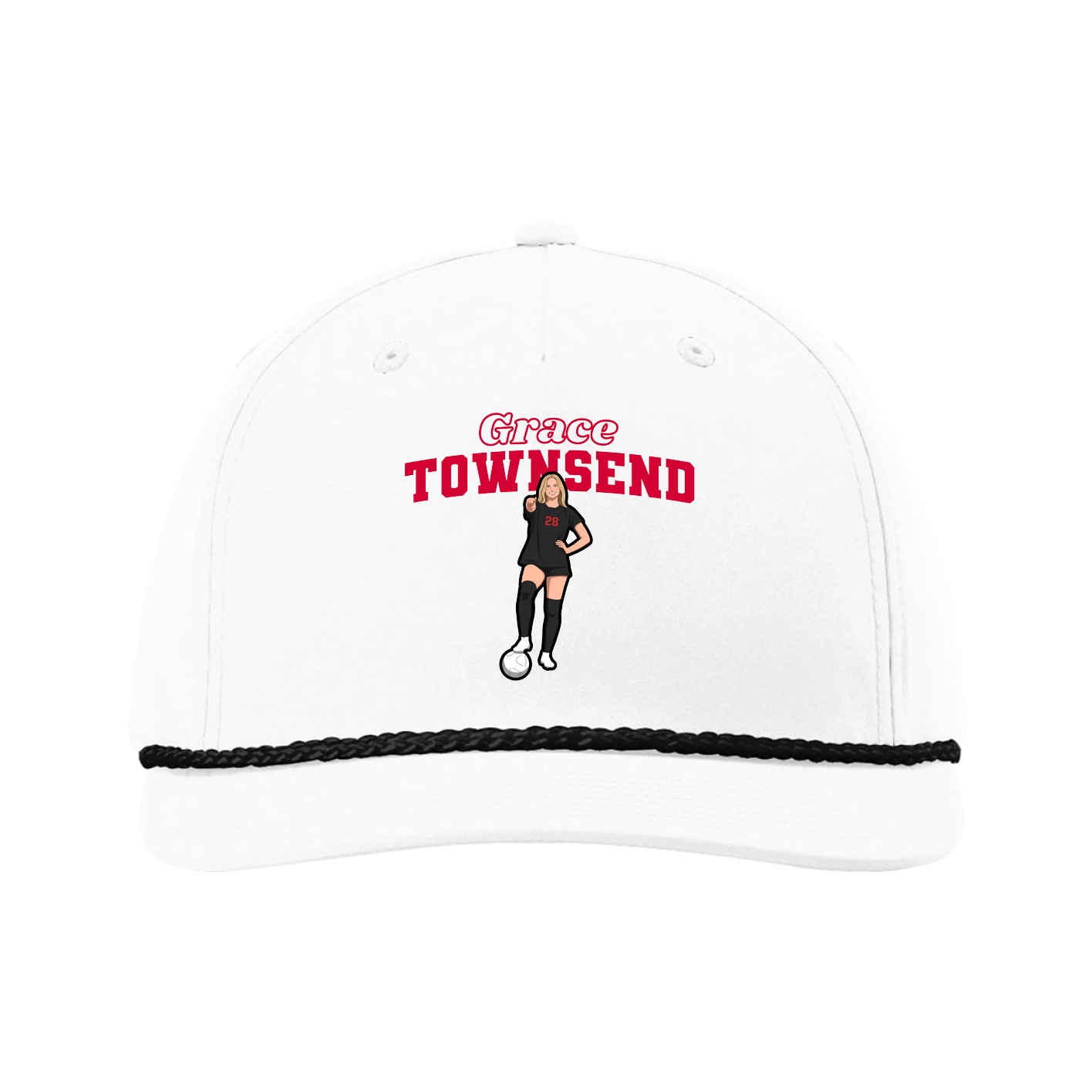 Five-Panel Classic Rope Cap — Name Arch in White