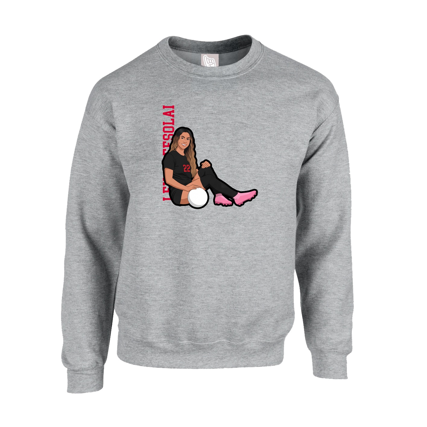 Fleece Crew — Name Vertical in Grey