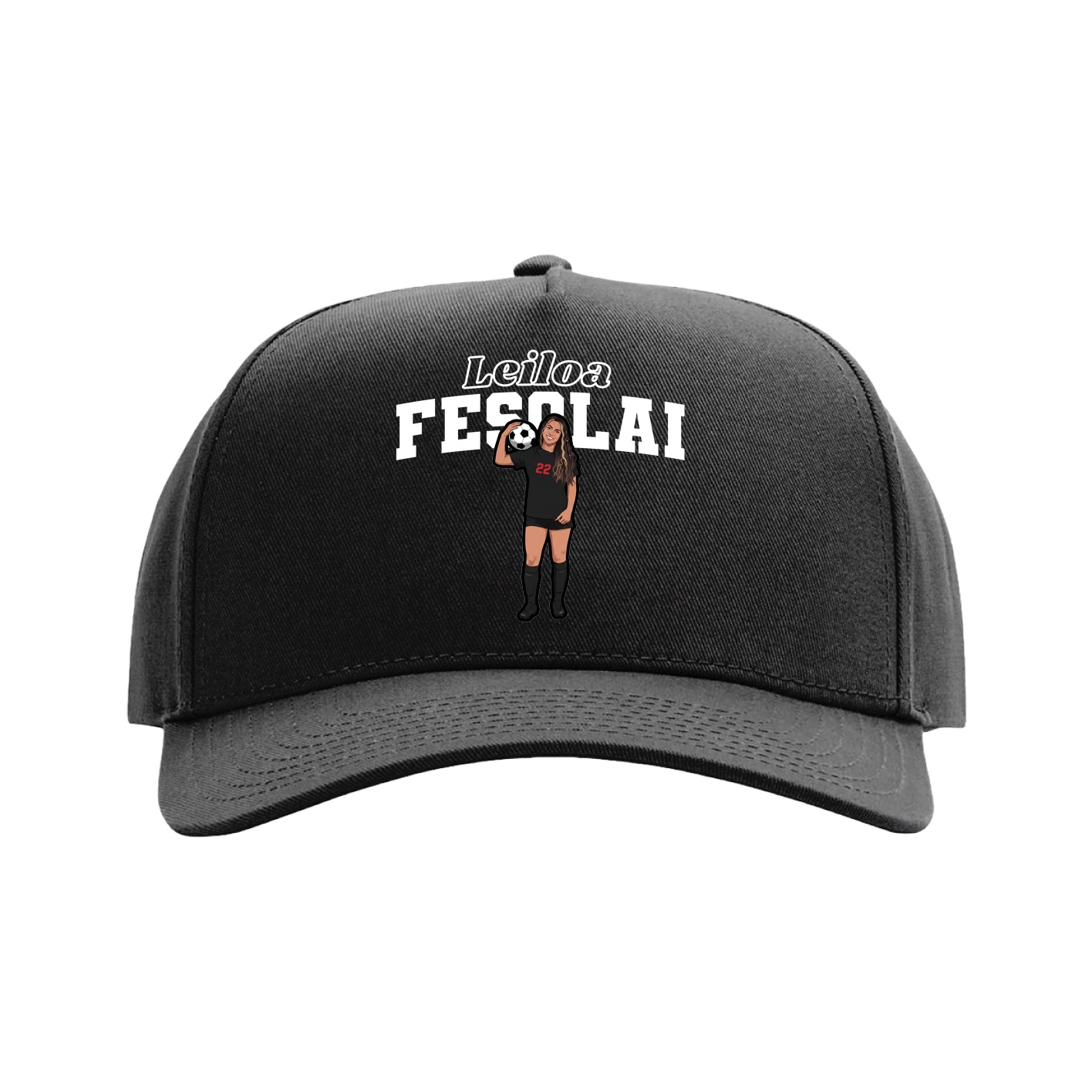 Full Fabric Five-Panel Champ Cap — Name Arch in Black