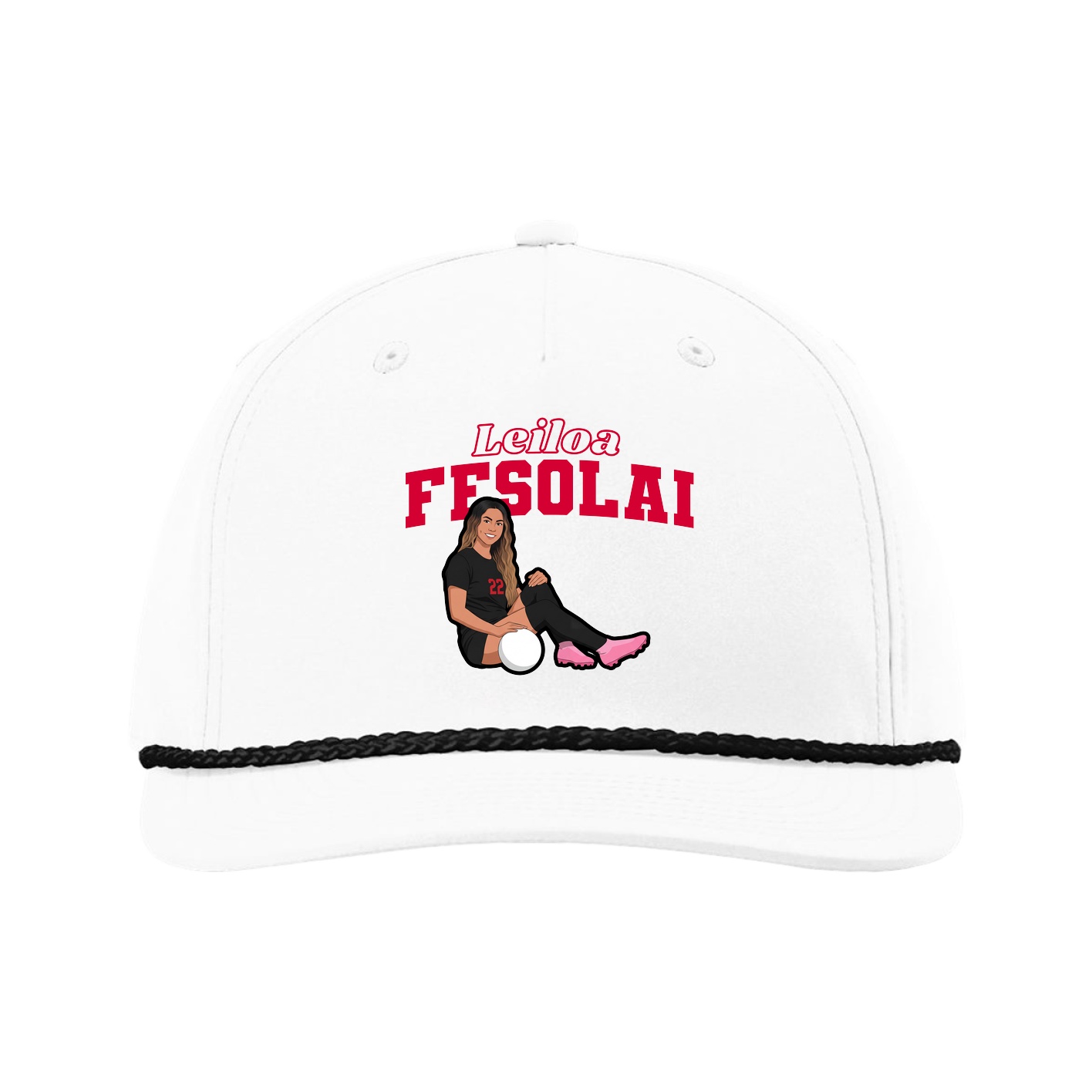 Five-Panel Classic Rope Cap — Name Arch in White