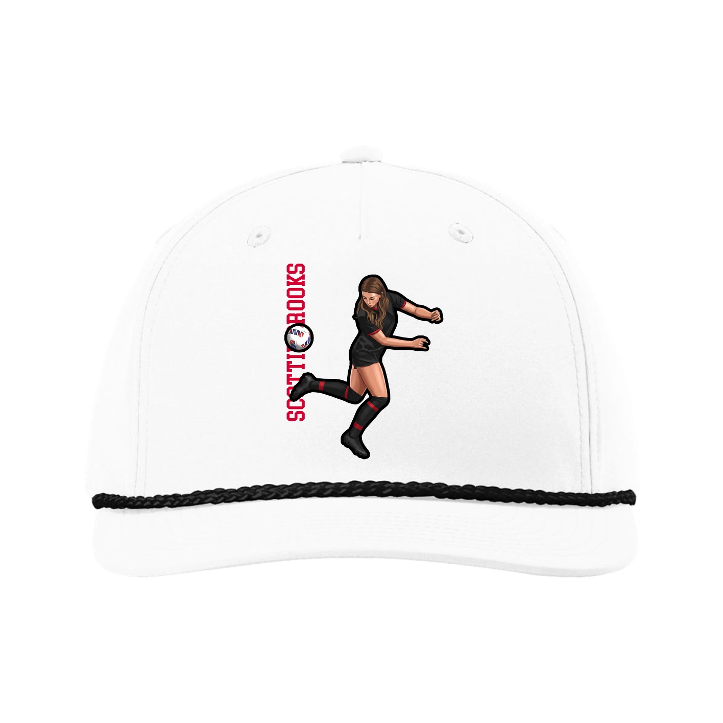 Five-Panel Classic Rope Cap — Name Vertical in White