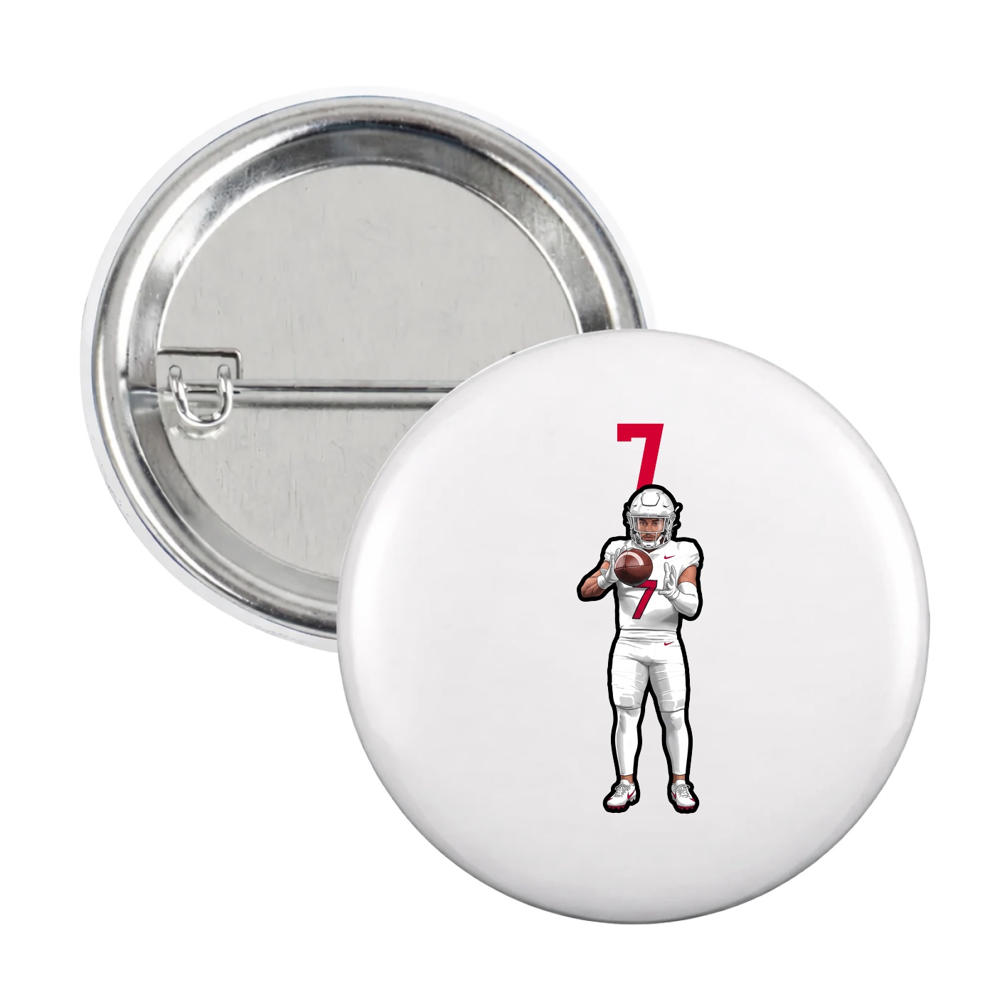 Game Day Button — Number Top in White