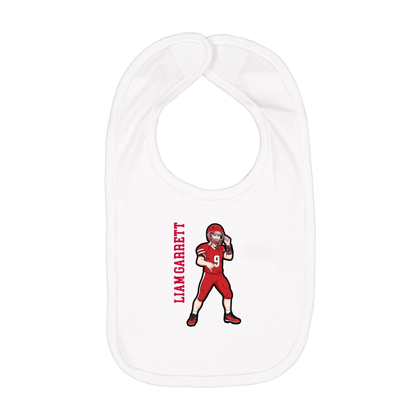 Infant Bib — Name Vertical in White