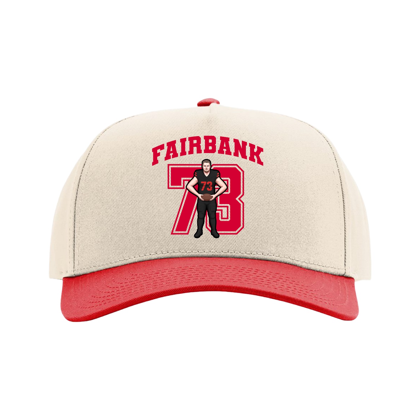 Full Fabric Five-Panel Champ Cap — Number in Cream/Red