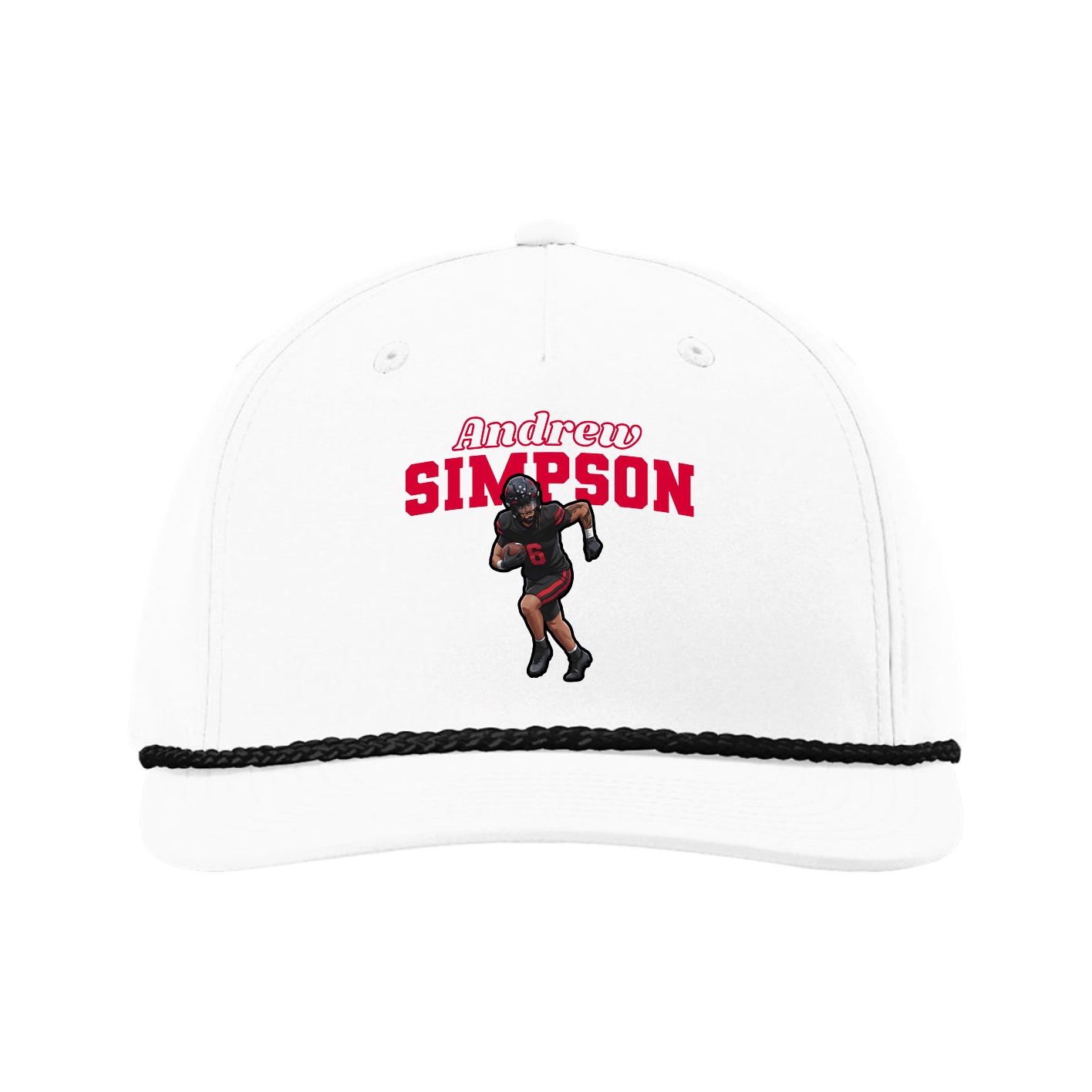Five-Panel Classic Rope Cap — Name Arch in White