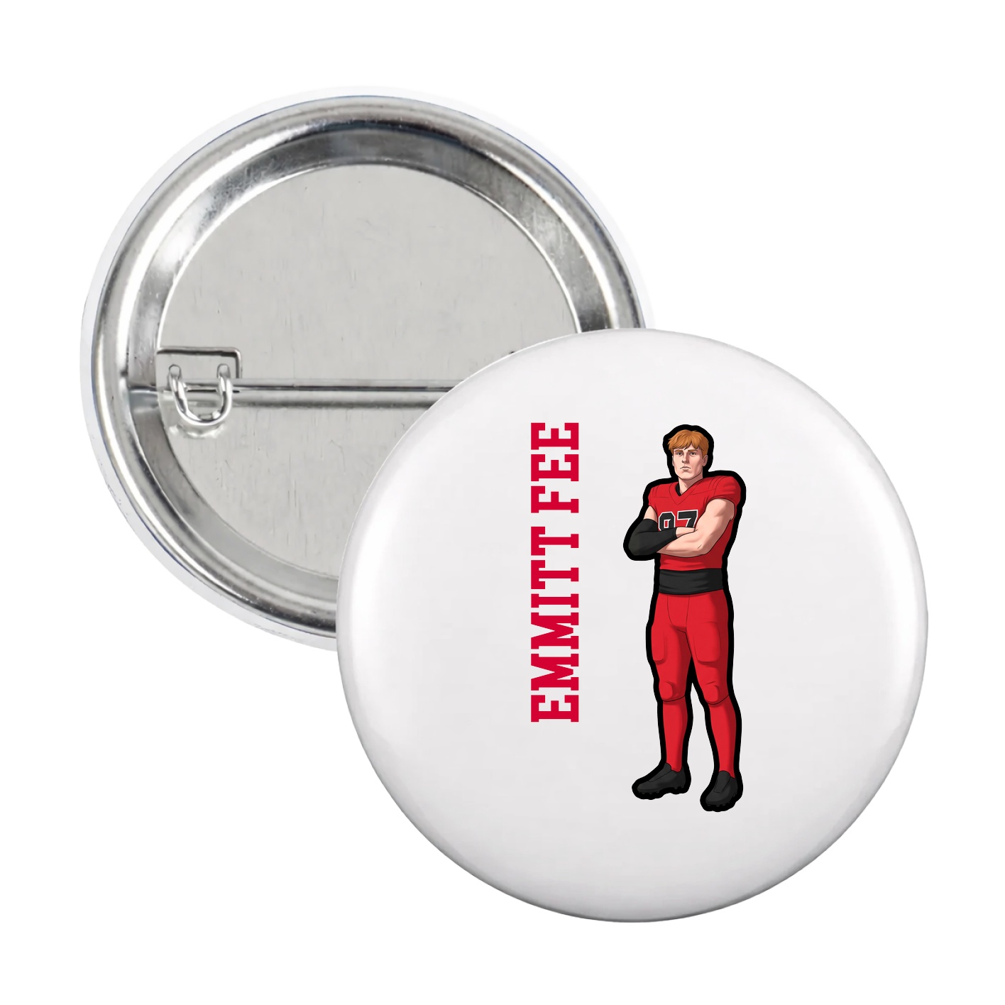 Game Day Button — Name Vertical in White