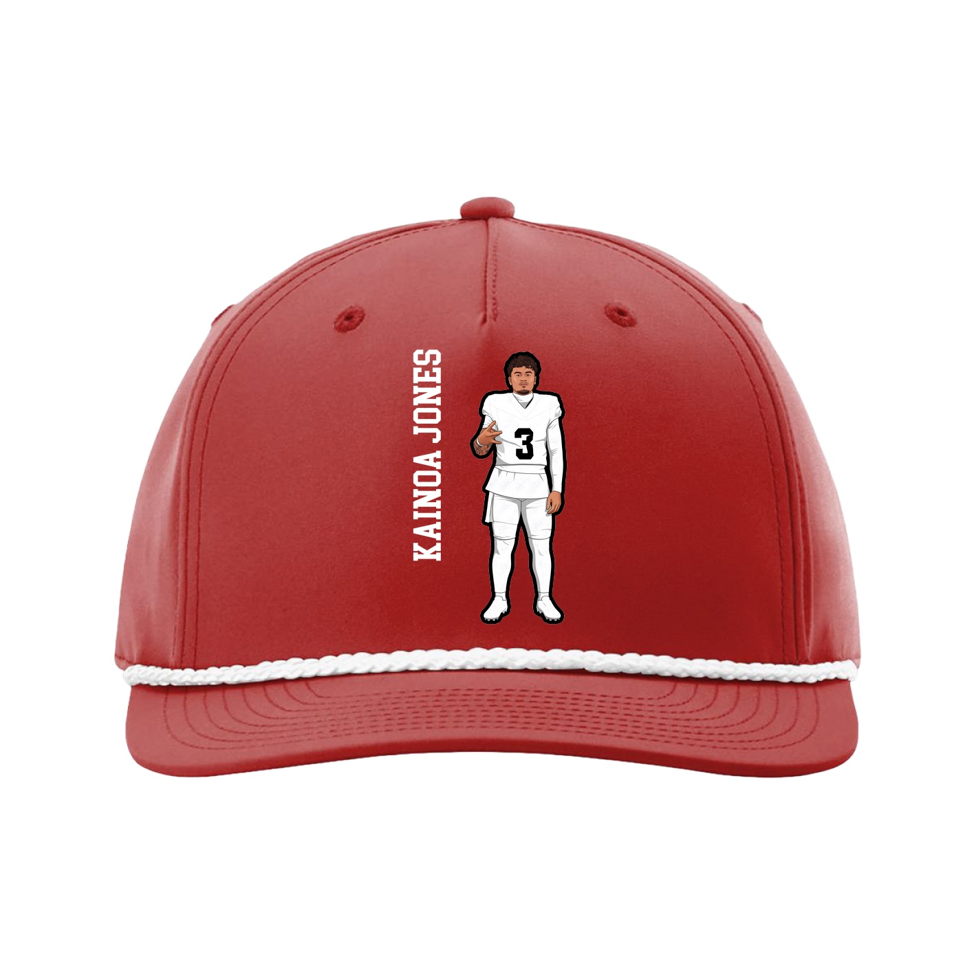Five-Panel Classic Rope Cap — Name Vertical in Red