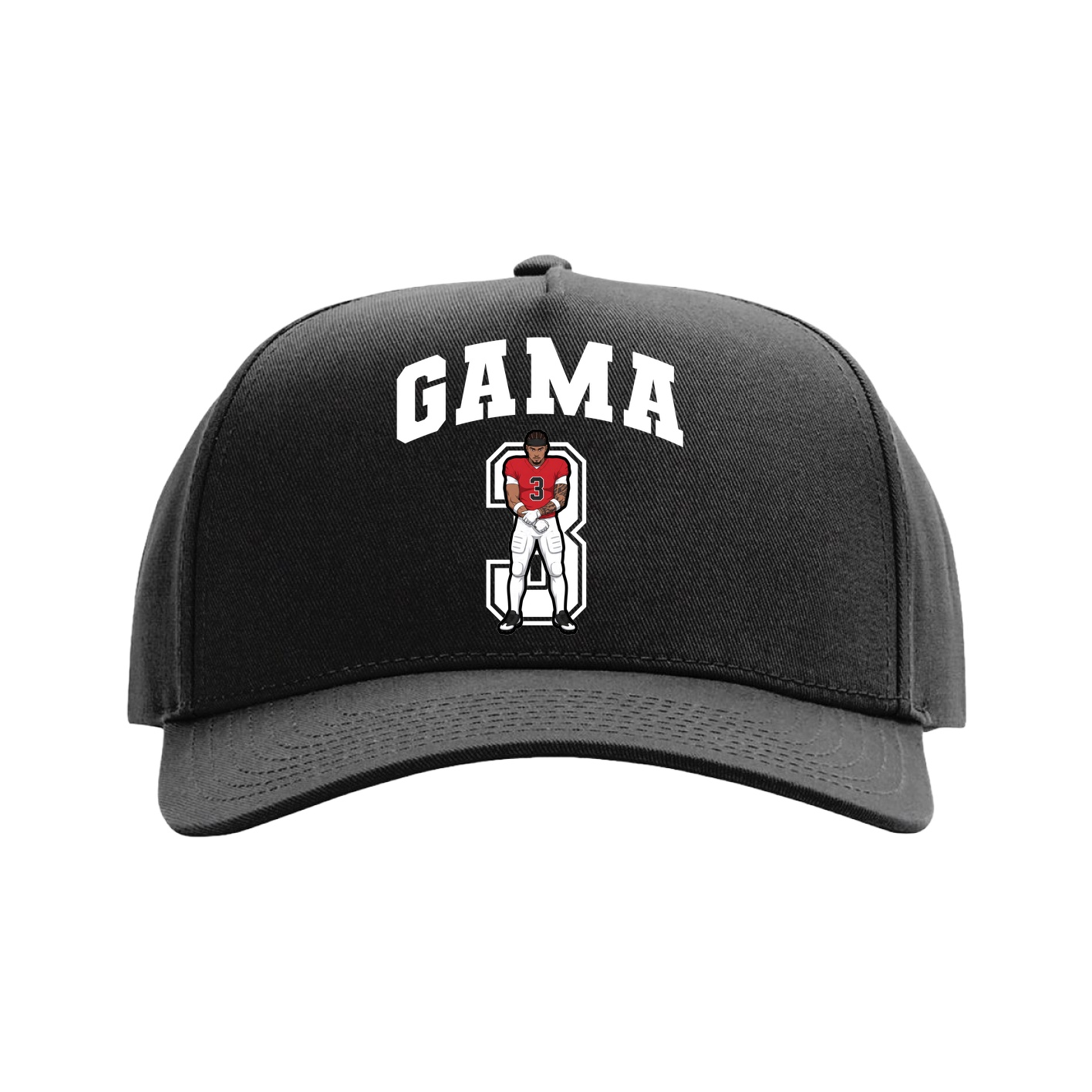Full Fabric Five-Panel Champ Cap — Number in Black