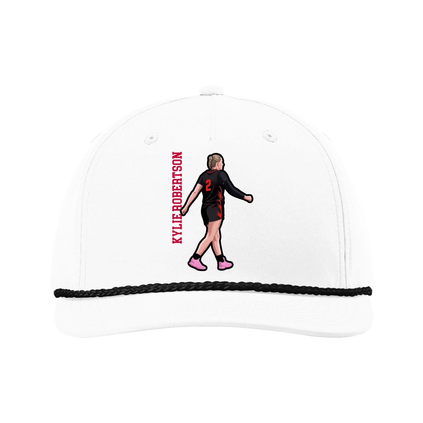 Five-Panel Classic Rope Cap — Name Vertical in White