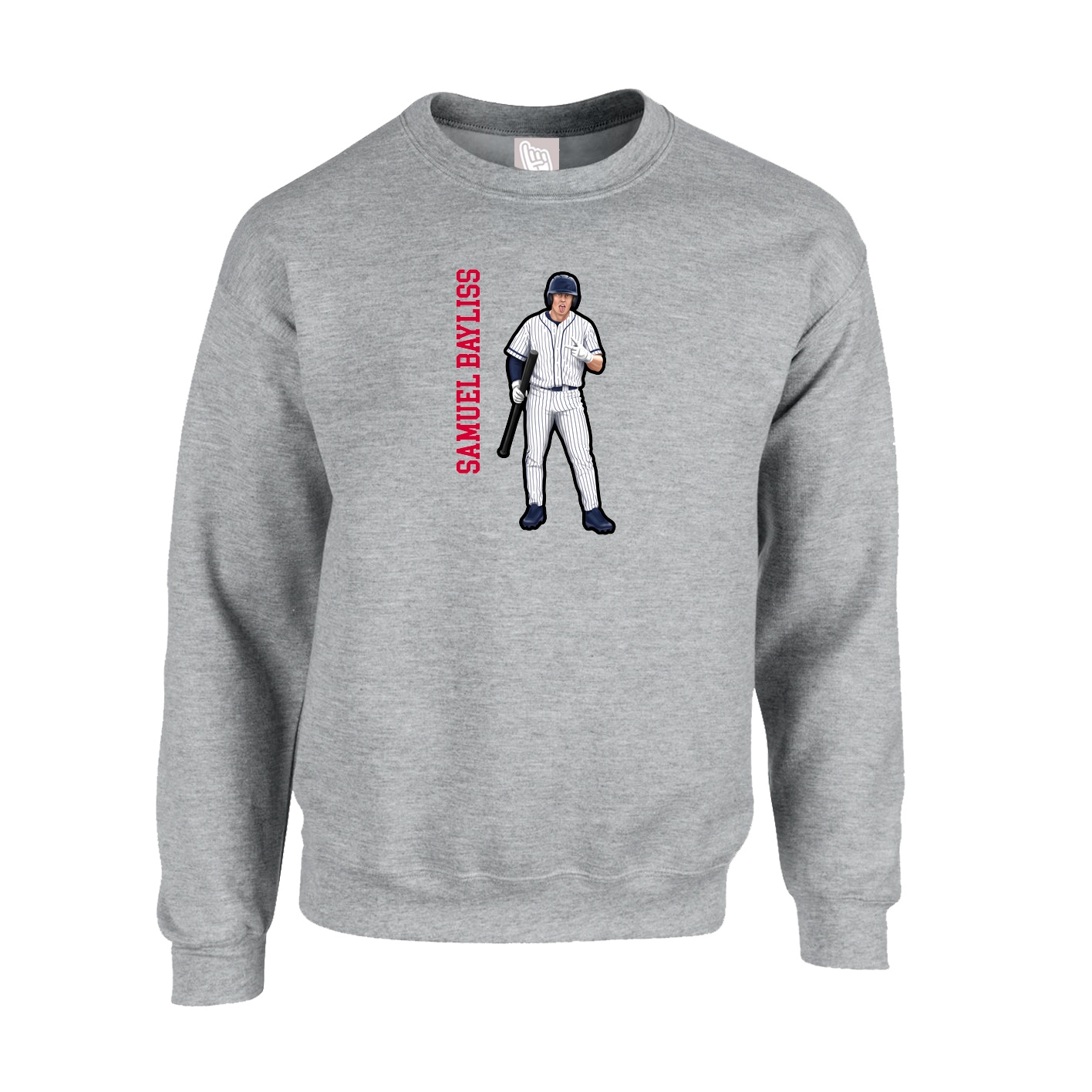 Fleece Crew — Name Vertical in Grey