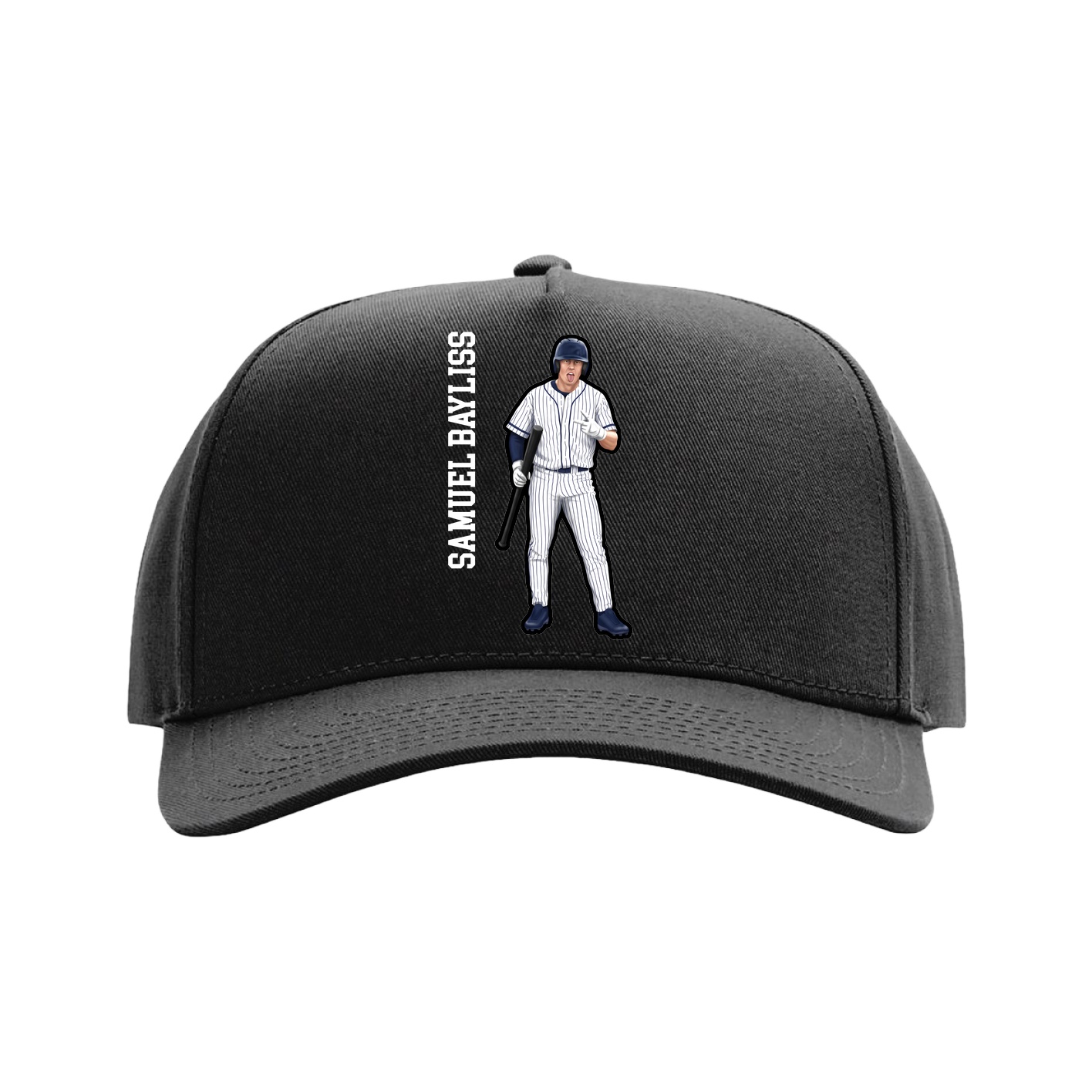 Full Fabric Five-Panel Champ Cap — Name Vertical in Black