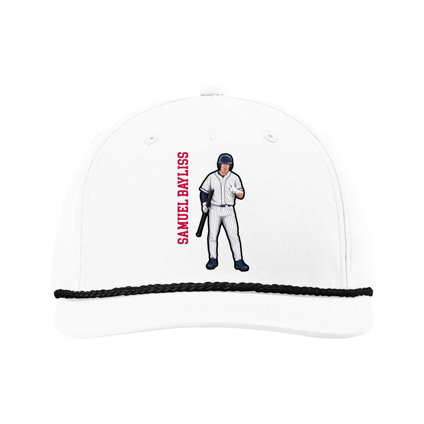 Five-Panel Classic Rope Cap — Name Vertical in White