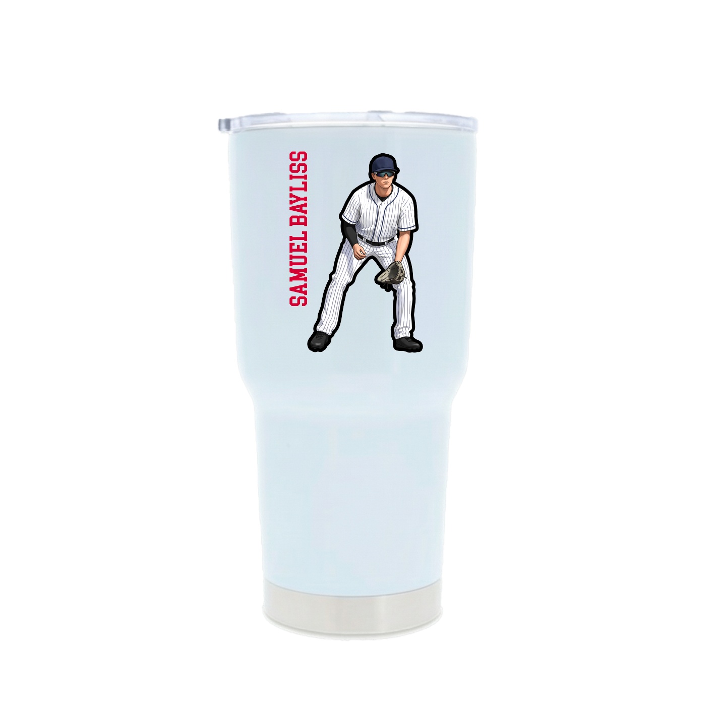 30oz Stainless Steel Tumbler — Name Vertical in White