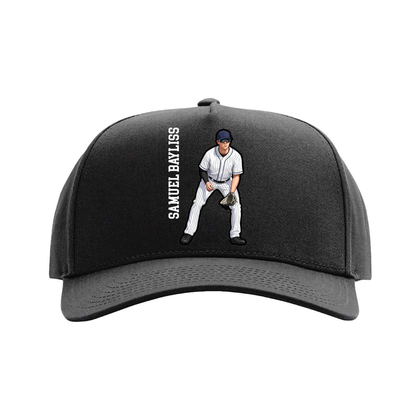 Full Fabric Five-Panel Champ Cap — Name Vertical in Black