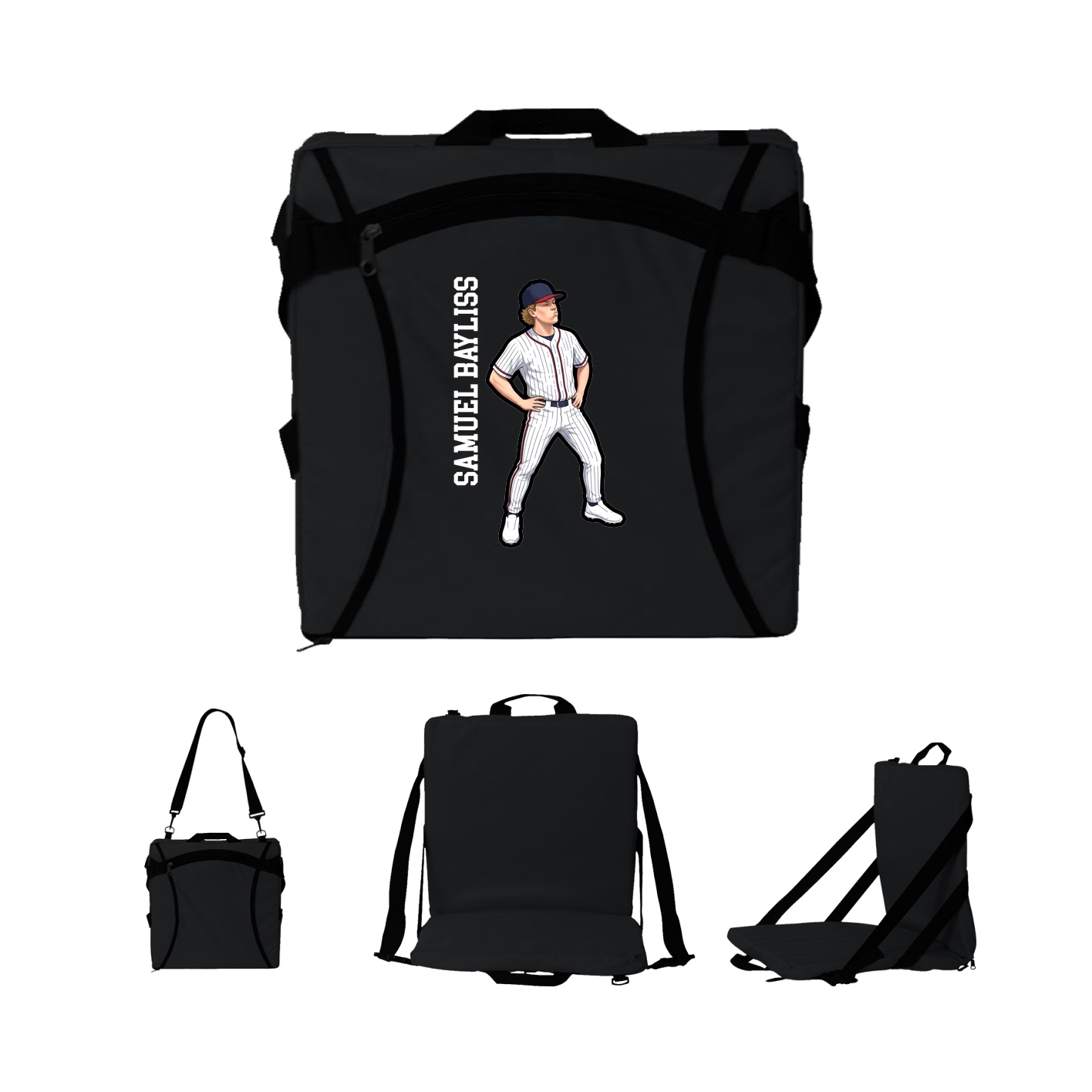Folding Stadium Seat — Name Vertical in Black