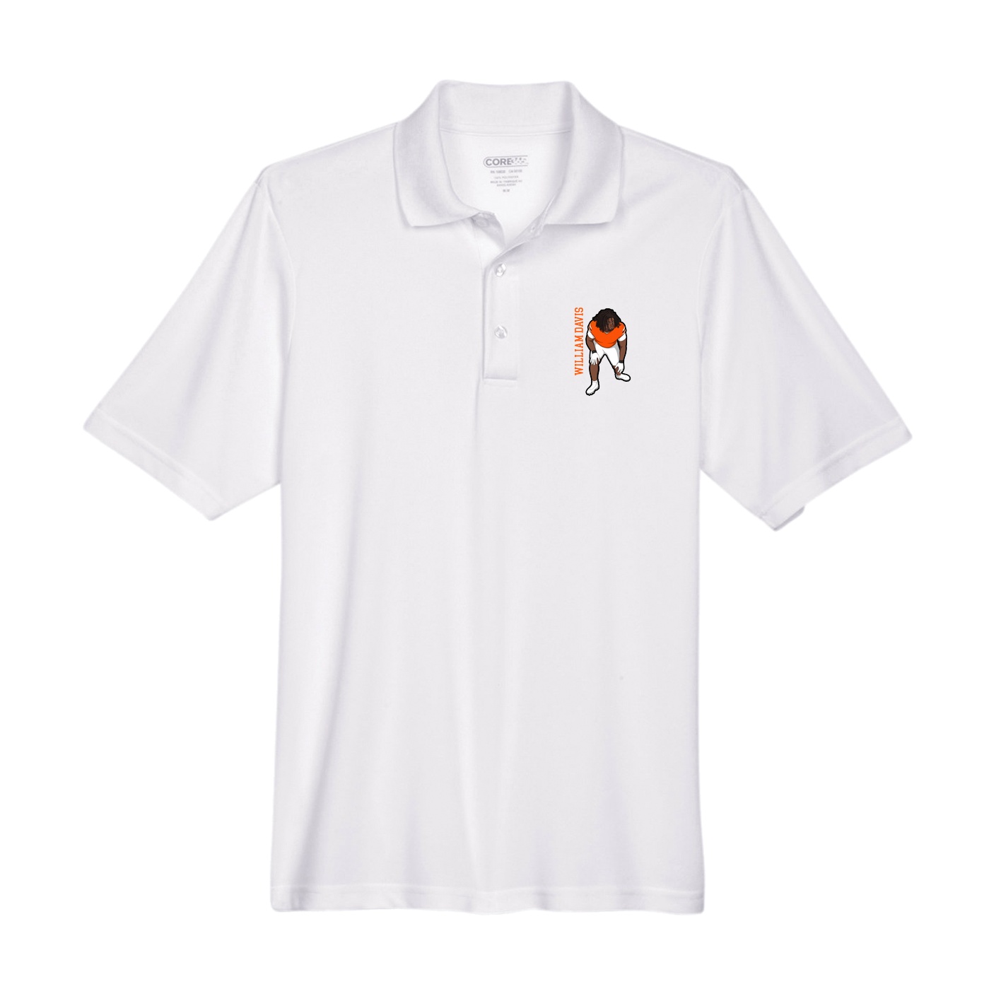Performance Polo — Name Vertical in White