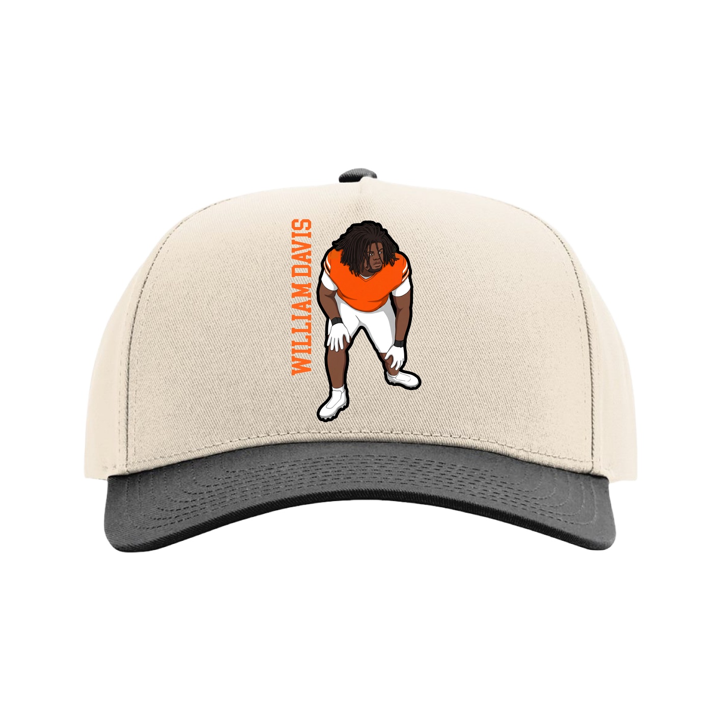 Full Fabric Five-Panel Champ Cap — Name Vertical in Cream/Black